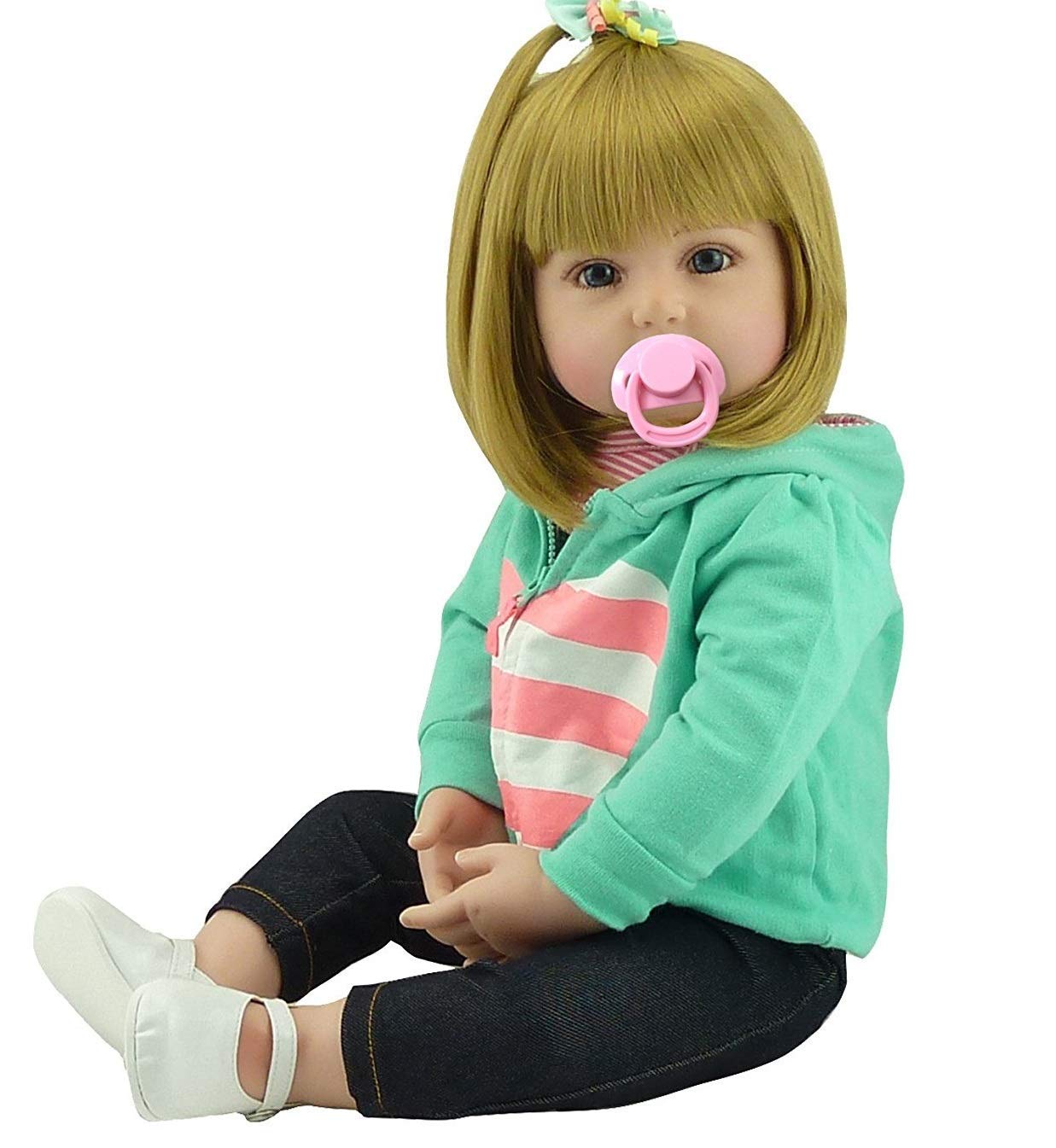 Realistic Reborn Toddlers Dolls Girls Blond Hair Look Real Soft Vinyl Reborn Baby Doll Silicone 24 Inches with Clothes Accessories
