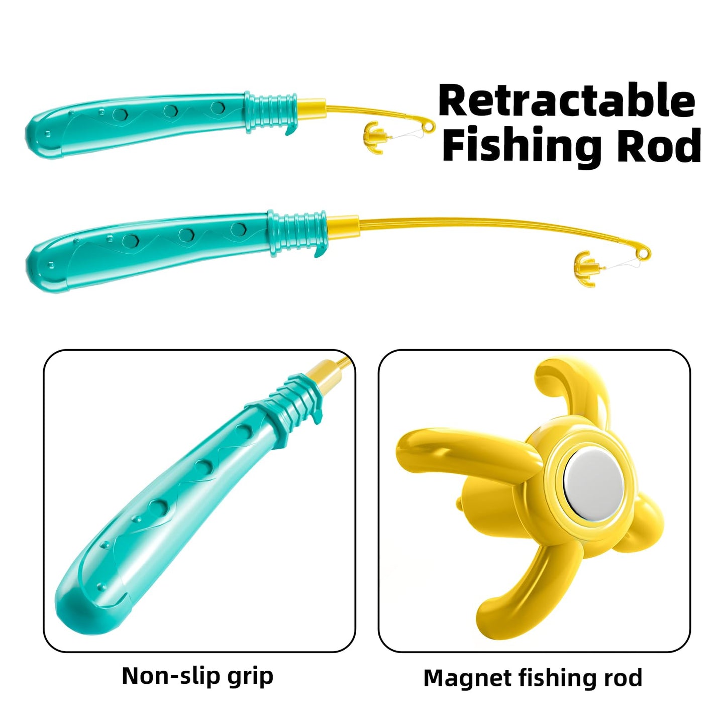 TEMI Fishing Toy Game for Kids 3 4 5 6 7 8 Years Old, 51 Fish Bath Playset for Toddlers, Toy Magnetic Rod and Fishing Net, Outdoor Water Toys for Kids Age 3-5, Party for Boy and Girl