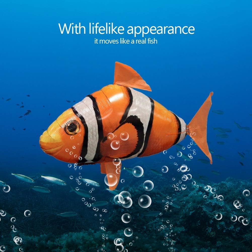 AUOK Remote Control Shark Toys Infrared RC Flying Clown Fish Balloon - Anti-Gravity Indoor Toy with Mid-Air Hovering for Fun Party Decorations & Gifts (Orange)