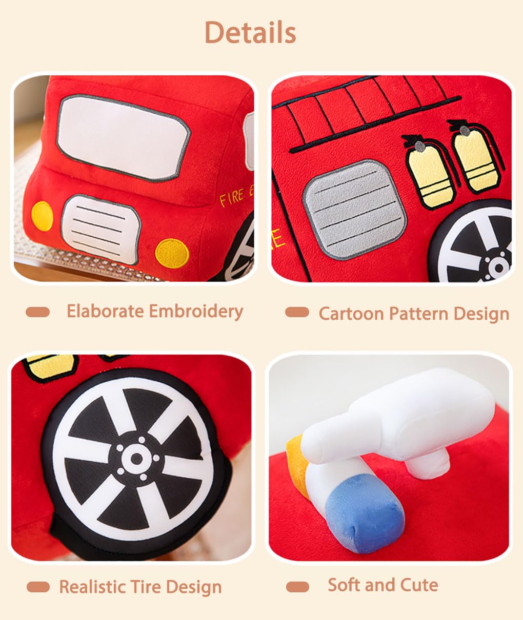 BABOLI Soft Fire Engine Stuffed Special Vehicle Plush Fire Truck Cuddly Rescue Vehicle Toy Sweet Gifts for Kids Present for Birthday or Stuff Collection 10 Inches (Fire Engine)