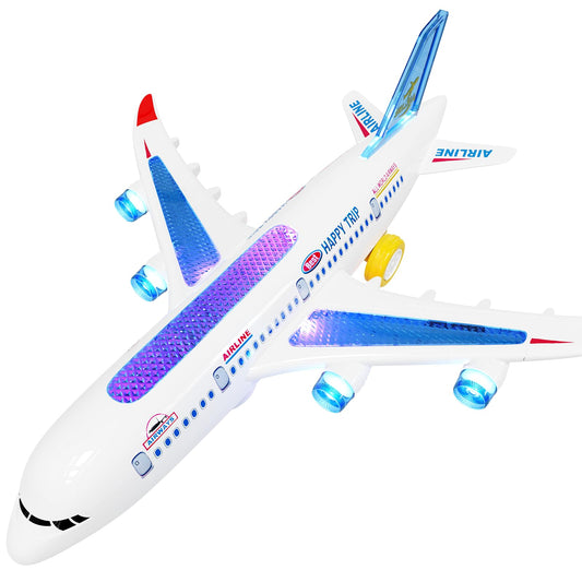 AtomDream Tech Aeroplane Toy - Electric Aeroplane Toy with Flashing LED Lights & Sounds – Bump and Go Mechanism, Durable ABS Construction, for Kids Ages 3-8