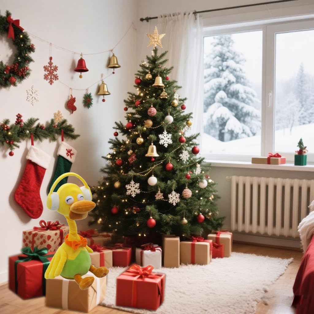 Talking Duck Toy Mimicking Recording Plush & Interactive Toy ，With Twisting Neck and Flapping Wings, Repeating What You Say，Singing, Recording, for Kids Gift for Boy & Girl（Headphone Duck Toy).