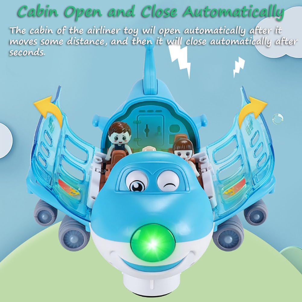 Miracland Airliner Musical Aircraft Simulation Model, 360 Rotation Jet With Lights & Music, Universal Wheel, 1 Air Hostess and 2 Passengers (Blue)