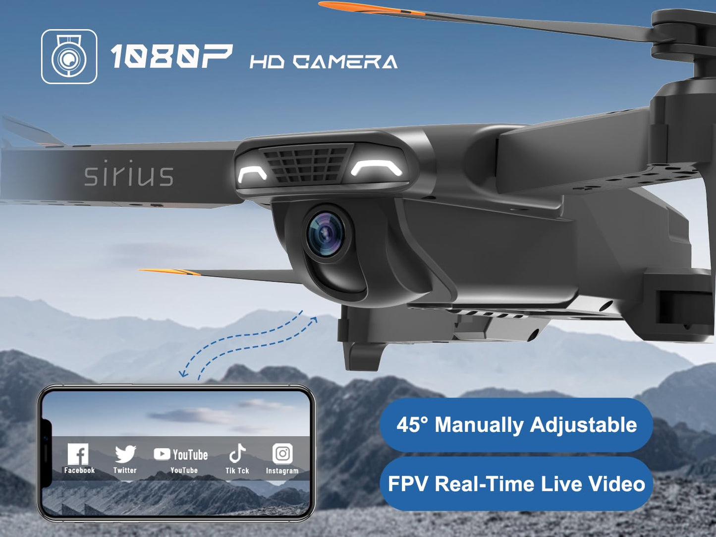 Foldable Drones for Kids Beginners - With 1080P HD Camera, FPV Remote Control Quadcopter, One Key Start/Land, Altitude Hold, 2 Batteries RC Helicopter Toys Gifts for Boys (Black)