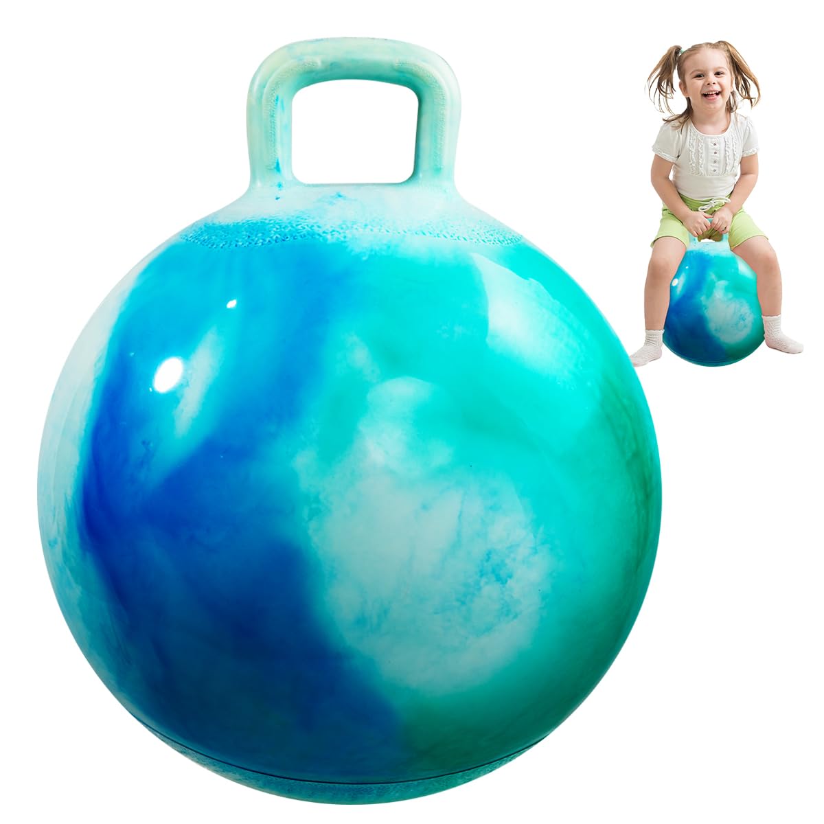 INPODAK Hopper Ball 20 Inch Bouncy Ball with Handle for Kids, Hippity Hop Jumping Bouncer Hopping Toy for Boys Girls Ages 5-9 with Pump and Gift Box Great Gift for Birthday Holiday