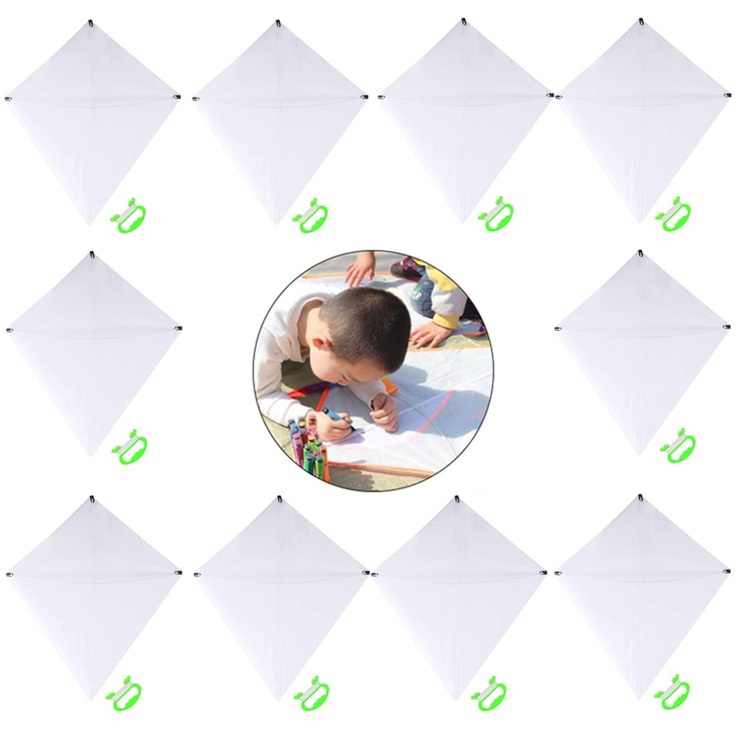 B bangcool DIY Kids Kite Blank Kites Making Painting White Paper Blank Kites with Swivel Line for Kids Outdoor Park Beach Grassland Activities (10PCS)