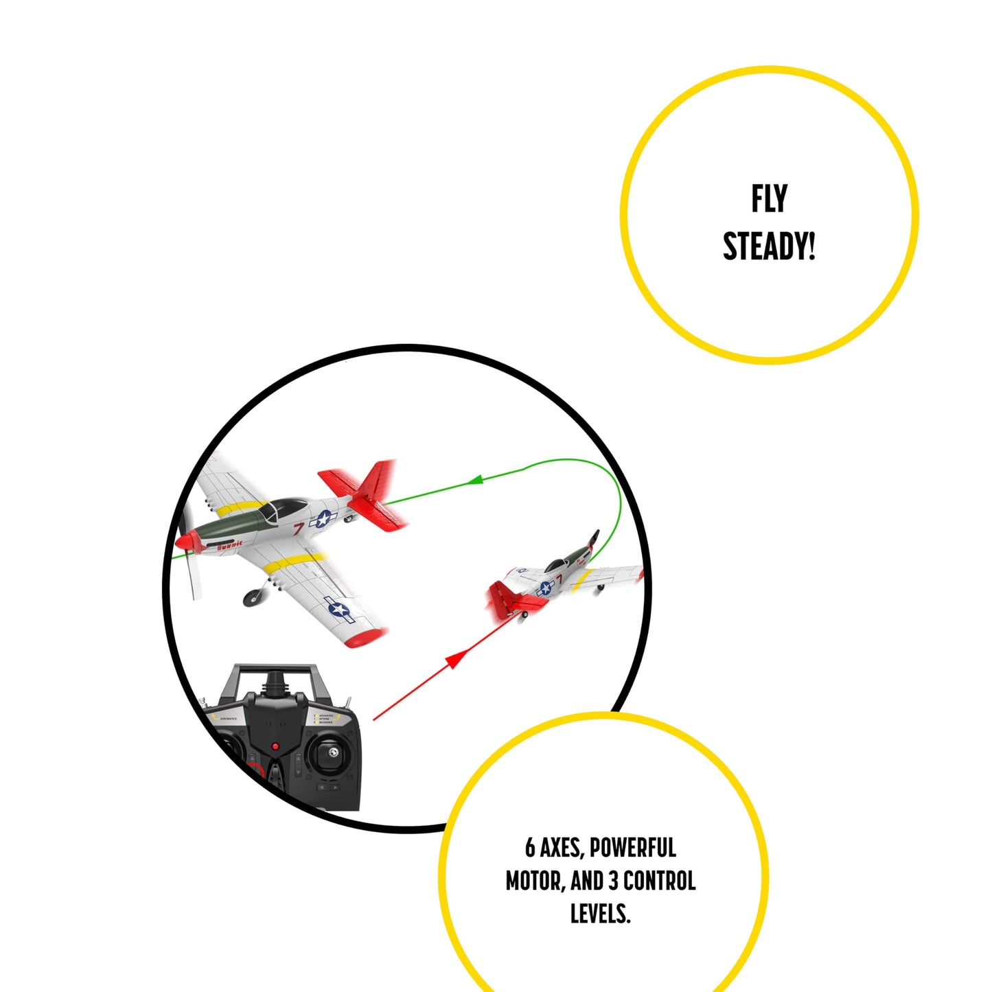 Top Race Remote Control Airplane, RC Plane 4 Channel Ready to Fly RC Planes for Adults, Advanced Foam Plane, Remote Control Cessna P51 Mustang Upgraded with Propeller Saver (14 * 15 inch)