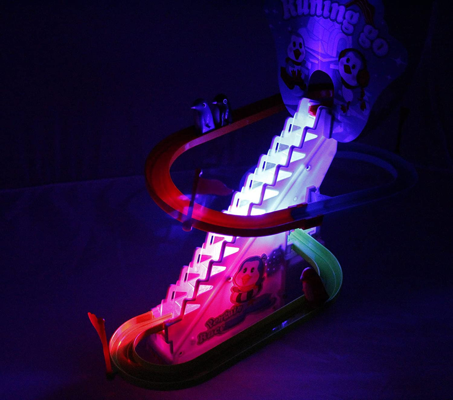 Arctic Fun Penguin Slide Toy Set: Playful Stair Climbing Penguins with Sliding Tracks, Music On/Off Switch for Quiet Play | Interactive Penguin Toy for Kids Toddlers Boys & Girls