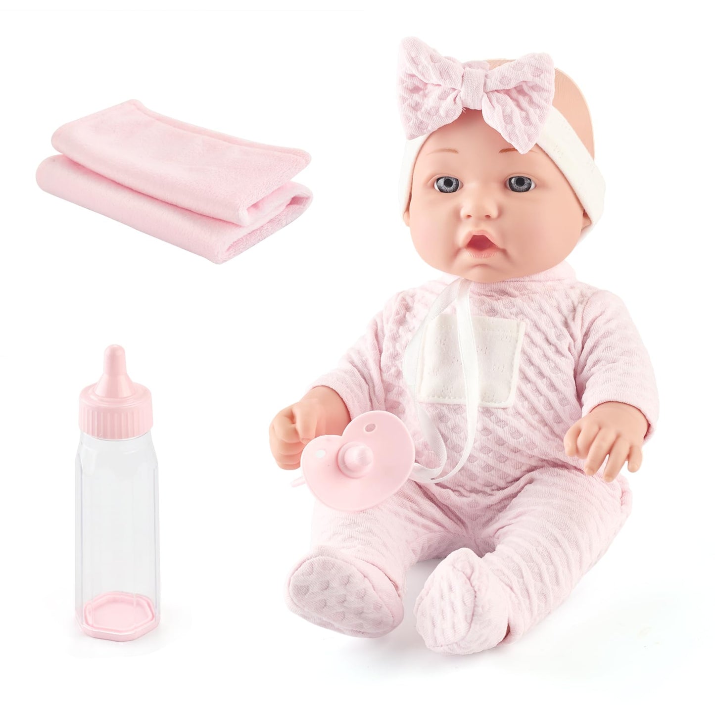 eDollable 12 Inches Realistic Baby Doll Playset in Gift Box Includes Pacifier, Bottle, and Soft Blanket, Newborn Baby Doll Toy for Toddler Girls