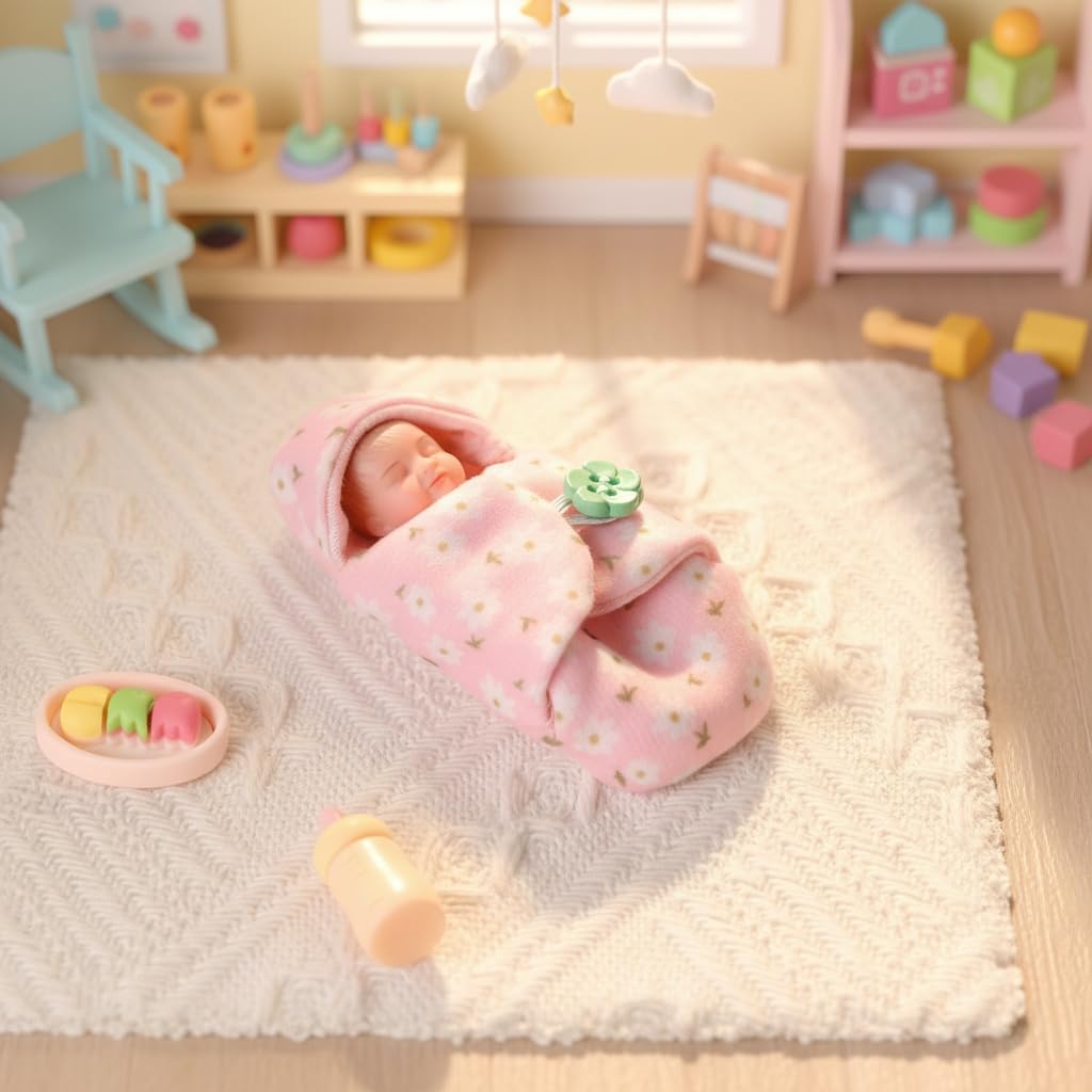 BABESIDE Mini Full Silicone Baby Doll Set – 4.5 Inch Realistic Sleeping Newborn Doll with Feeding Bottle, Stroller, High Chair & Gift Box, Soft Silicone Mini Reborn Baby Toy for Kids Age 3+
