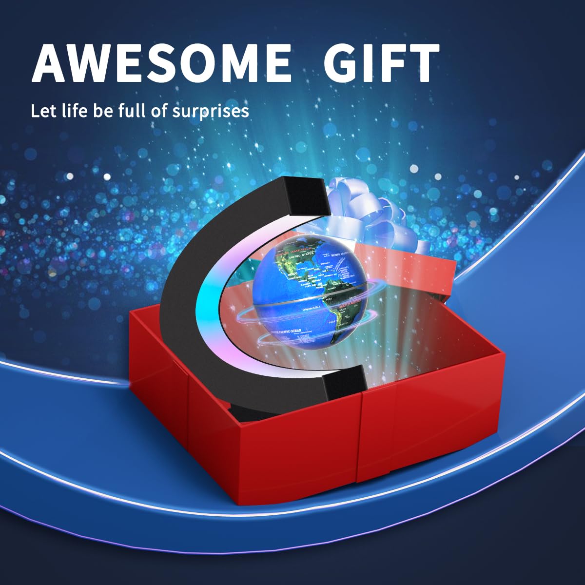 Poojaed Magnetic Levitating Floating Globe with LED Lights, Cool Tech Gadgets Gifts World Globe Lamp for Men Father Teenage Boys Girls, Birthday Gifts Office Home Desk Decor Display