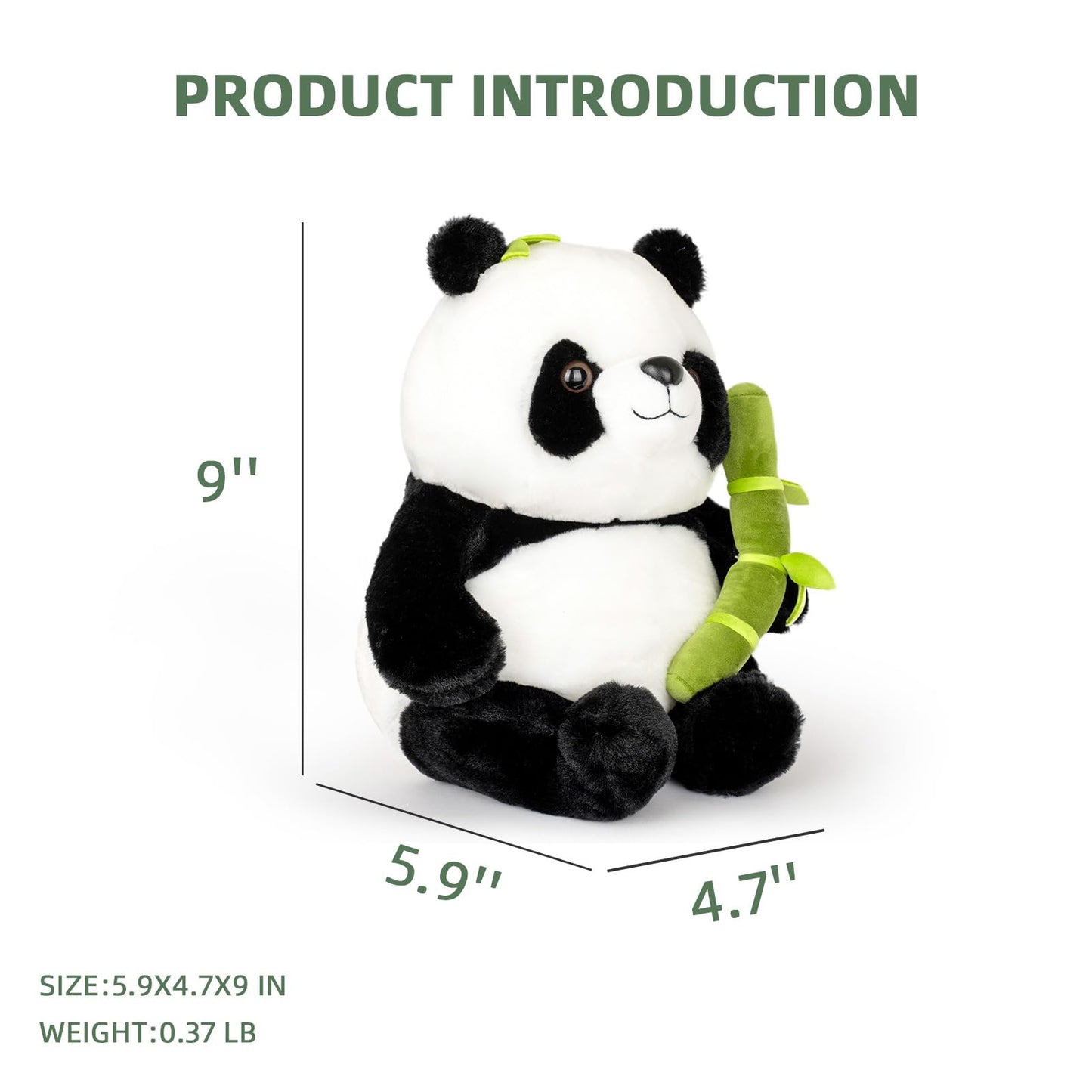 Wanwu World Panda Stuffed Animal 9'' Soft Bear Plush Toys with Bamboo Stuffed Panda Plushies Cute Doll Gifts Black and White (9inch