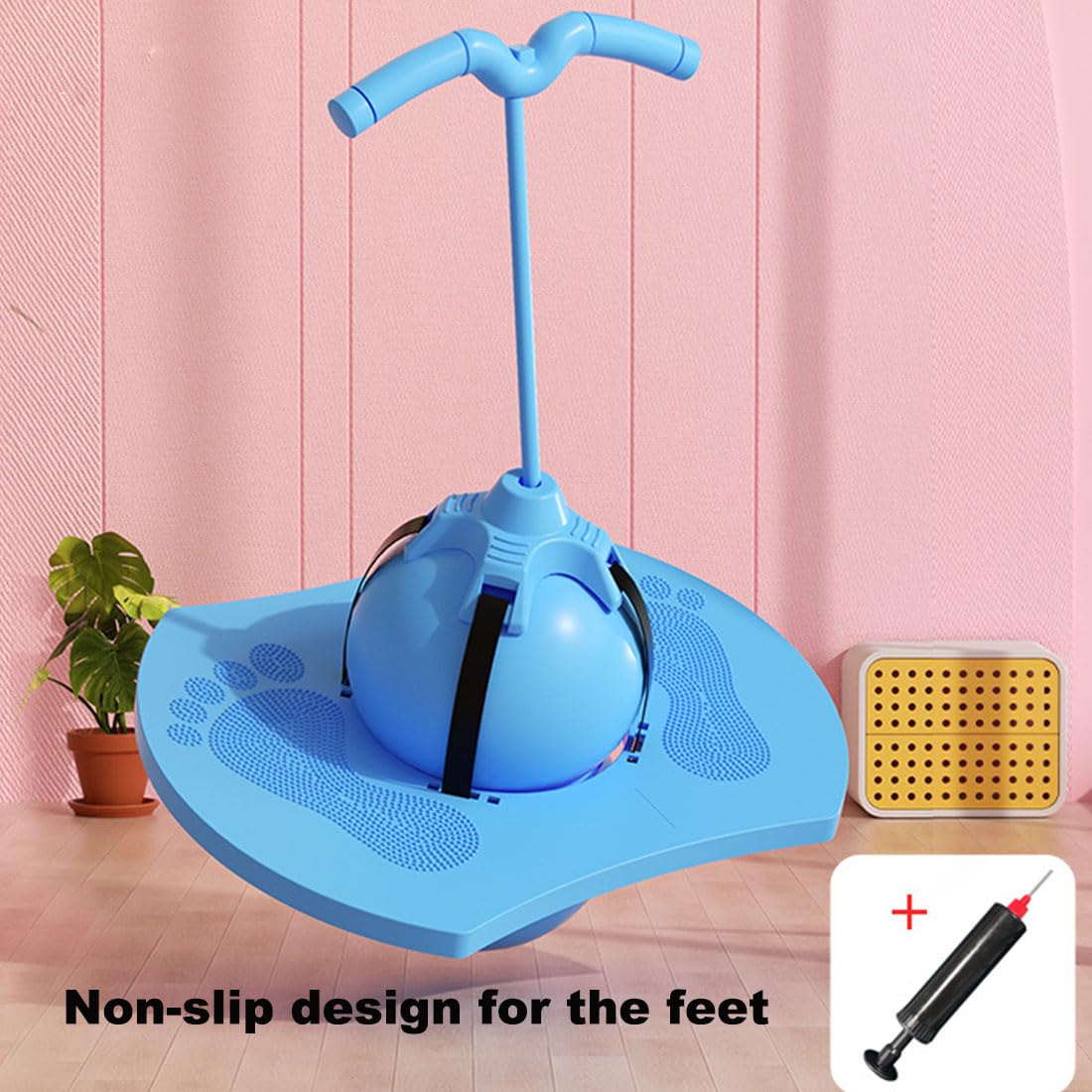 Balance Jumping Ball,Pogo Jumper with Handle and Ball Pump,High Jump Toy Bounce Jump Trick Board with Non-Slip Footpads,Perfect for Balance & Coordination (Blue)
