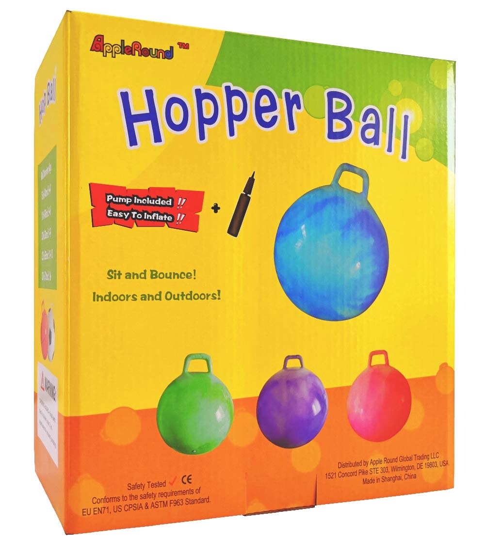 AppleRound Hippity Hoppity Hopball with Pump – Bouncy Exercise Ball with Handle for Teens & Adults, 28 Inch / 70 cm for Ages 13+, Cloud Colors (Red & Green)