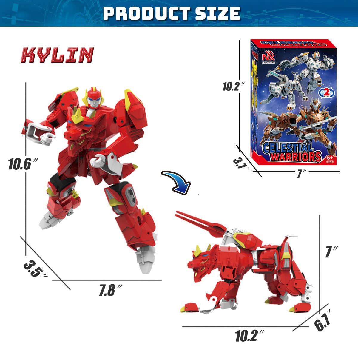 Wenbeier Animal Transforming Robot Toys Kirin Action Figure for Kids 10-in Deformation Robot for Boys & Girls Ages 6 7 8 9 10 (Red)