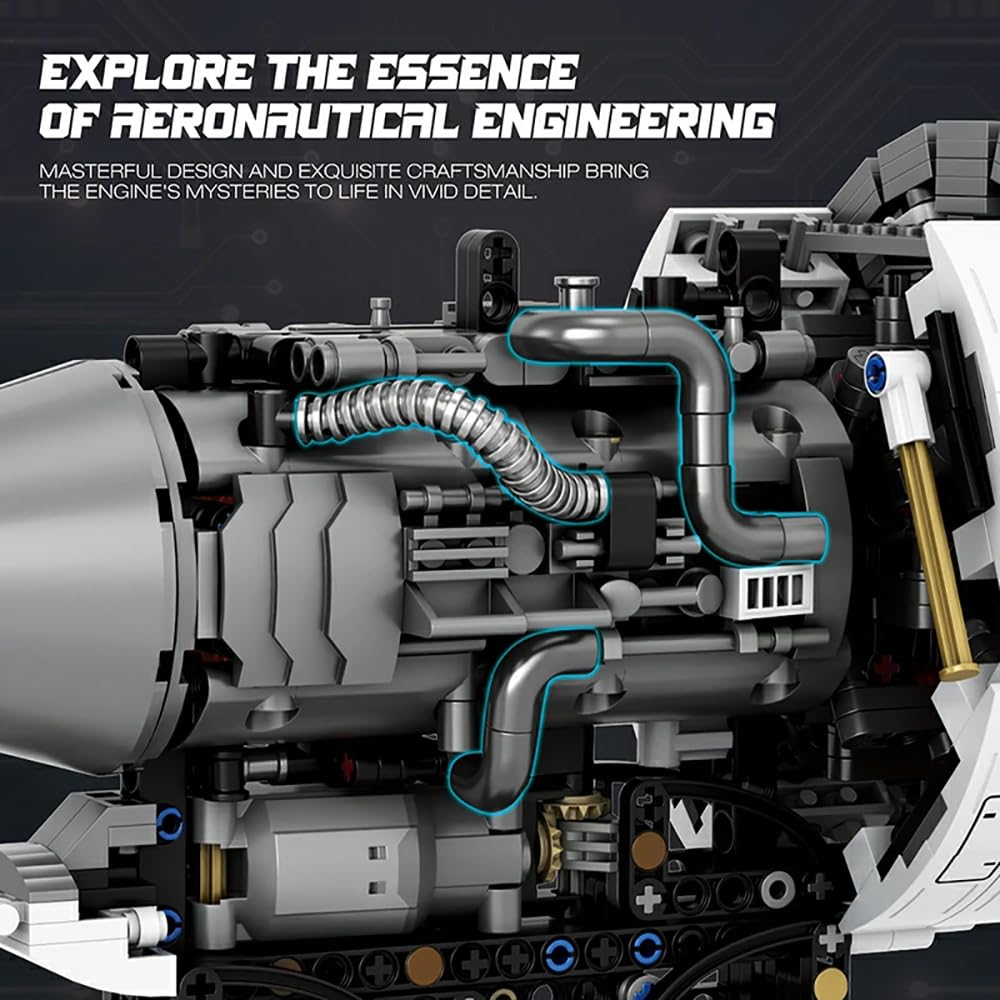 Falagil Aircraft Turbofan Engine Building Blocks Set for Adults - Powered Model with Motor, STEM Engineering Toy, Gifts for Builders (1786 Piece)