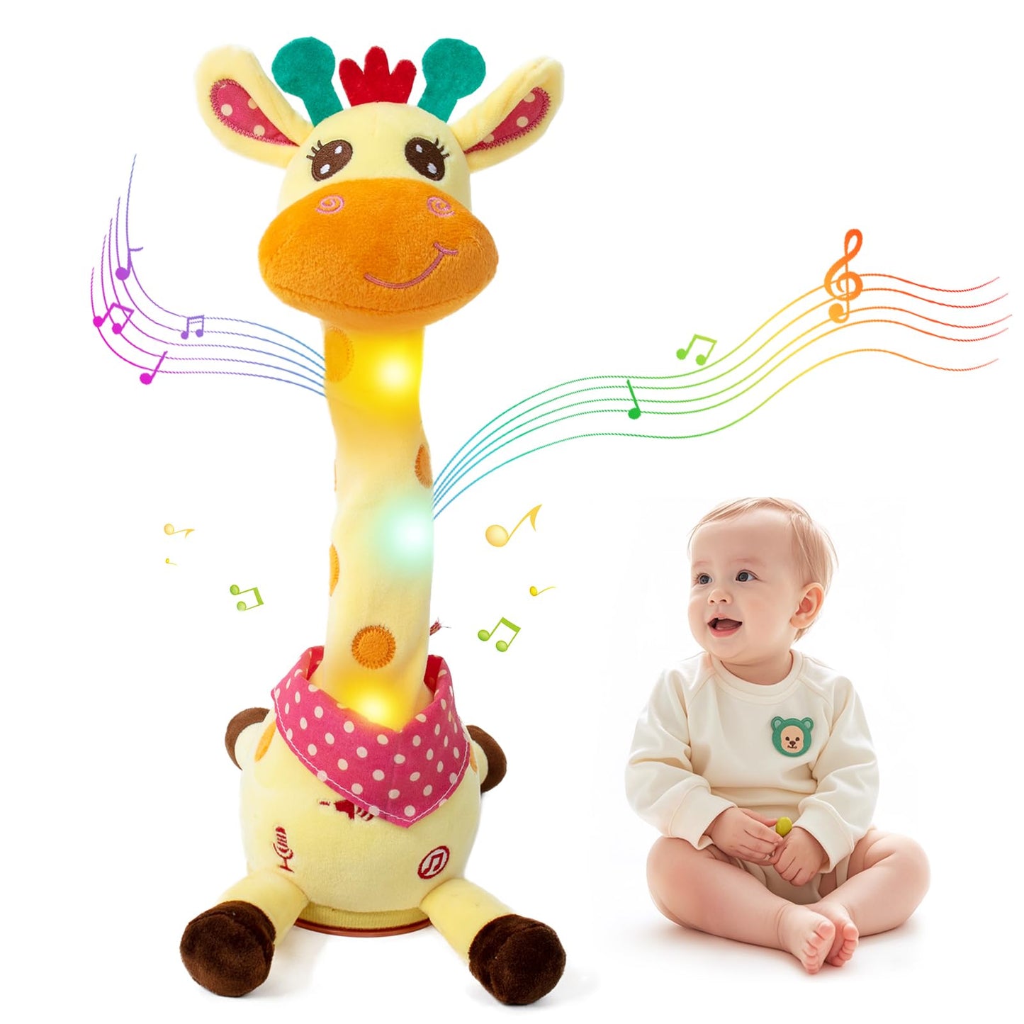 Emoin Dancing Giraffe Toy, Tanlking Giraffe Toys Musical Mimicking Toy, Singing 10 Pcs Songs for Baby Boys Girls, Repeating What You Say, Sing+Dancing+Recording+LED