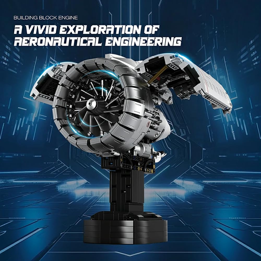 Falagil Aircraft Turbofan Engine Building Blocks Set for Adults - Powered Model with Motor, STEM Engineering Toy, Gifts for Builders (1786 Piece)