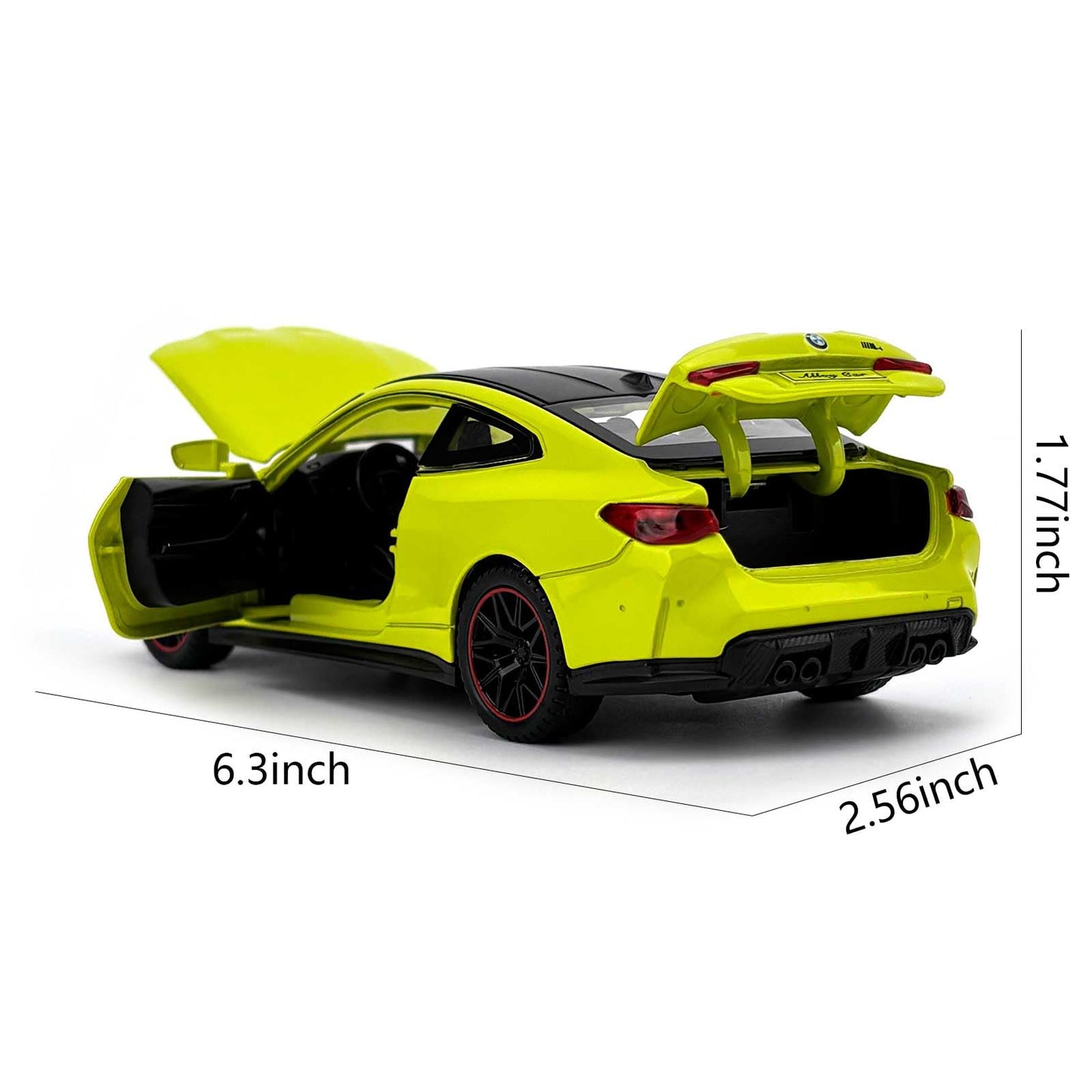 1/32 M4 Diecast Model Car, 6.3'', 4 Doors, Hood & Trunk Openable, Collectible Vehicle, Pull Back Toy Car with Sound & Light, Ideal Gift for Boys & Girls