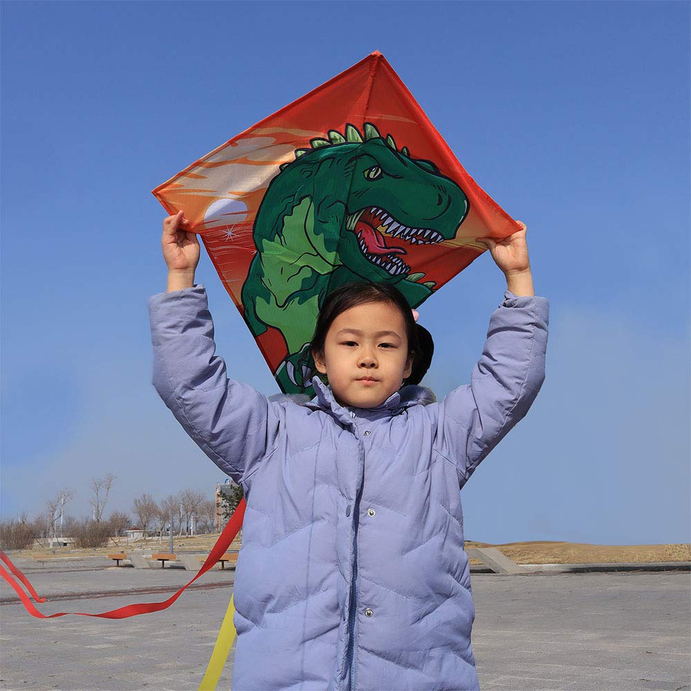 [2 Pack] Diamond Kites Dinasour+Unicorn Eddy Kite for Children, Wonderful Beginner Kites for 3 Years up, 60x70cm with 2x300cm Long Tails, Kite Handle, 60m String and Swivel incloud