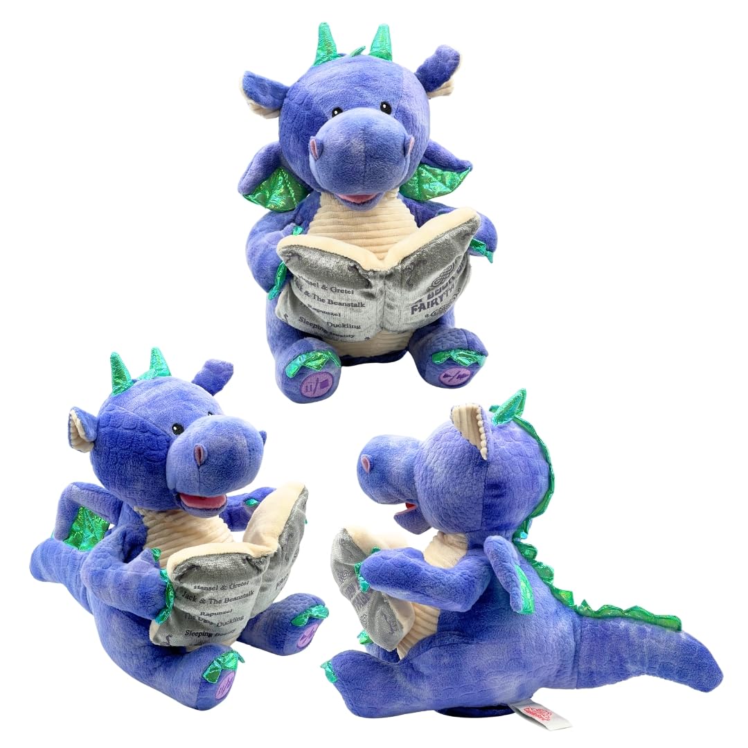Cuddle Barn | Dalton The Storytelling Dragon with Light Up Book - Animated Stuffed Animal Plush Toy | Mouth Moves, Head Sways | Recites 5 Fairy-Tales - 11" Height