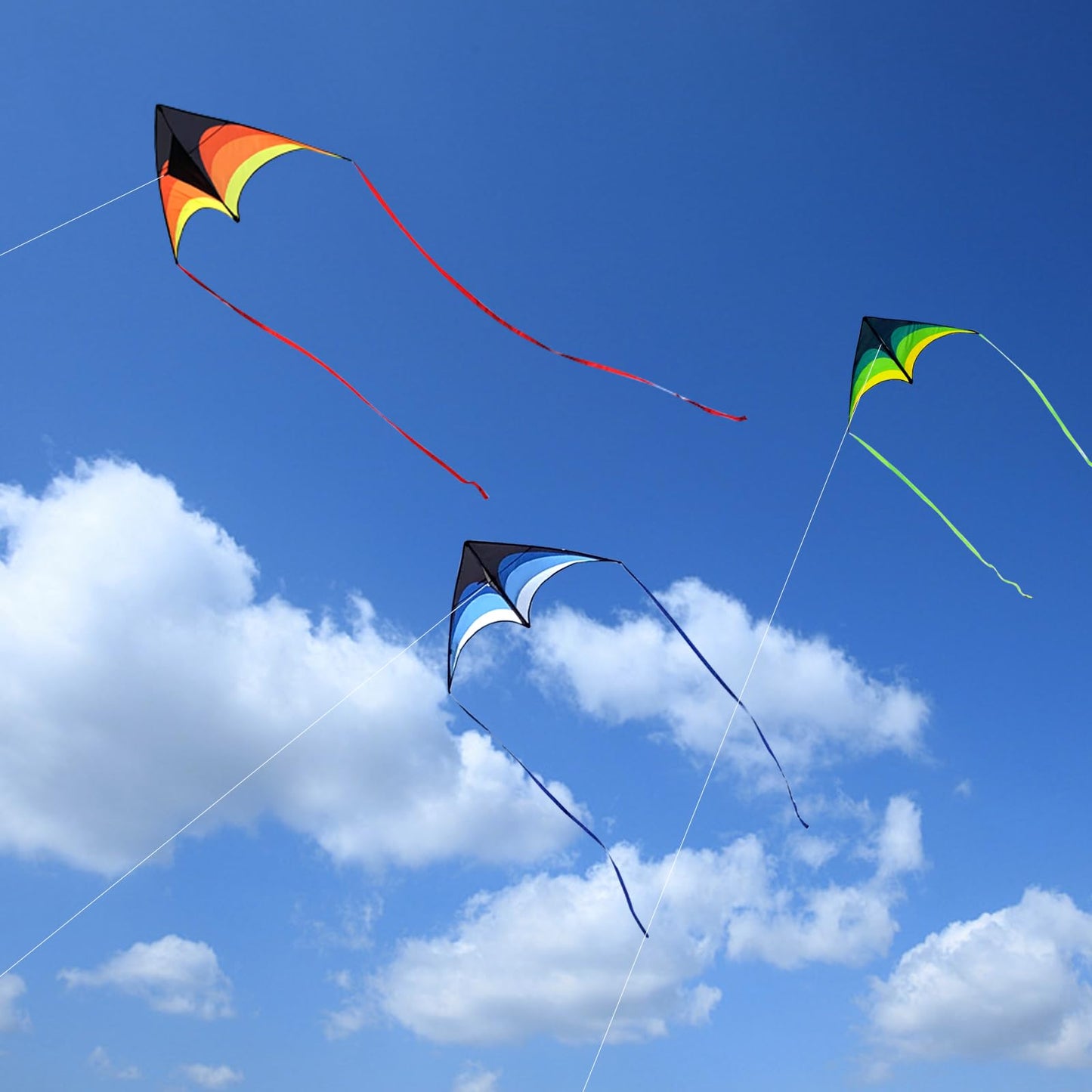 Mint's Colorful Life 3 Pack Delta Kites for Kids & Adults, Extremely Easy to Fly Kite, Best Kite for Beginner(Green & Yellow & Blue)