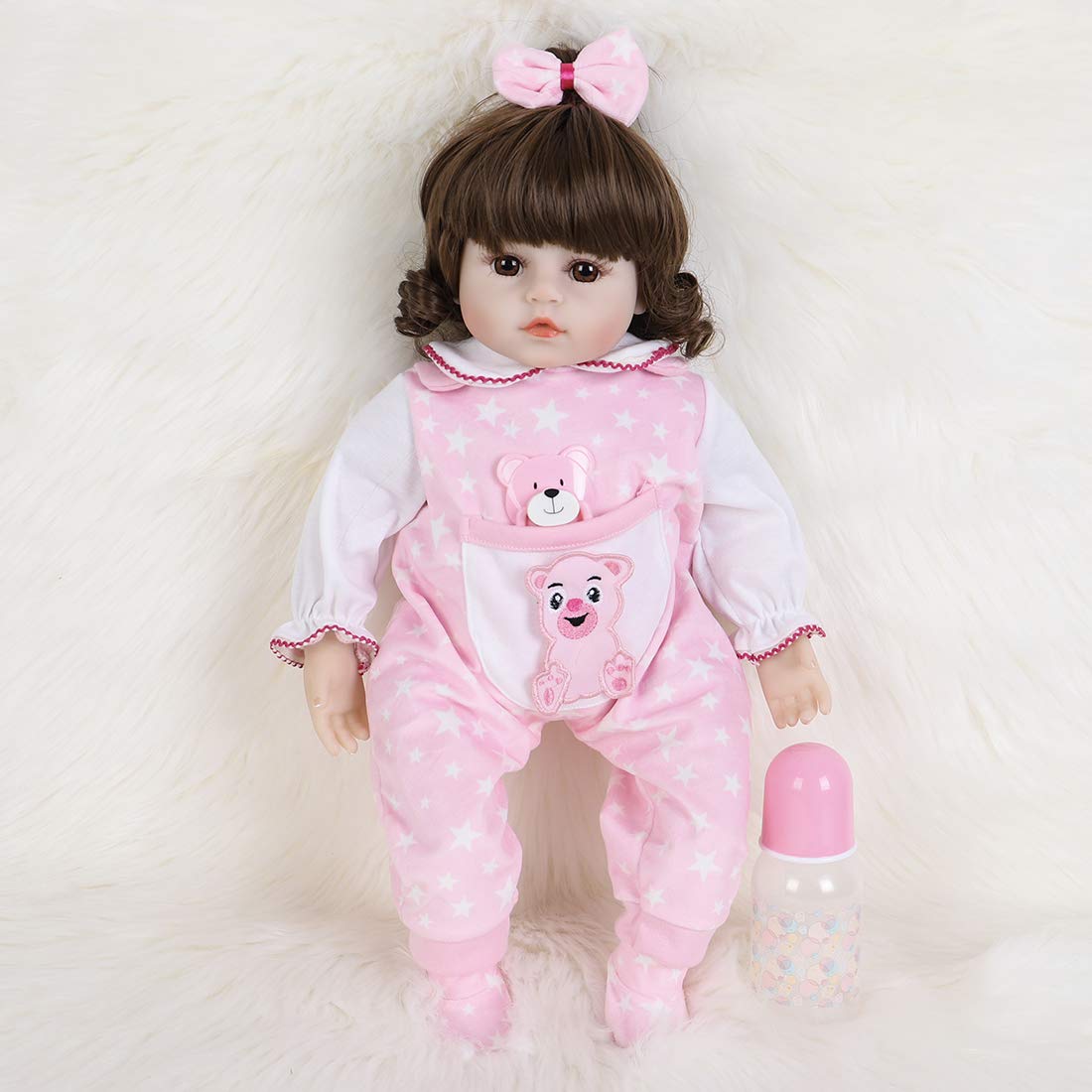 ENADOLL Reborn Baby Dolls - 16 inch Realistic Silicone Vinyl Weighted Soft Body Lifelike Doll Curly Hair Girl Gift Set for Ages 3+(Curly Hair)