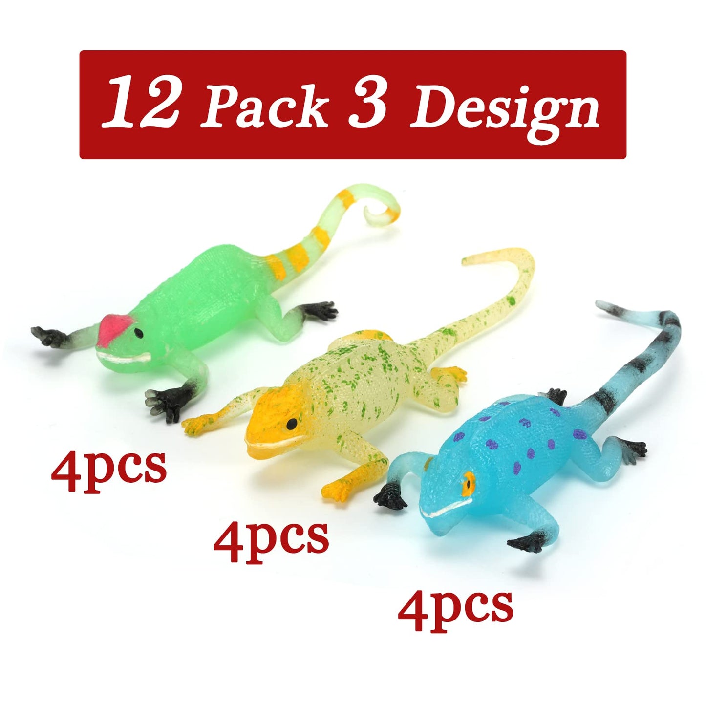 Axbotoy Glow in The Dark Lizard Set,12 Pack Stretchy Realistic Reptile Toy Set for for Kids Boys Girls,Great for Birthday,Themed Parties,Goodie Bag Fillers,Carnival Prizes