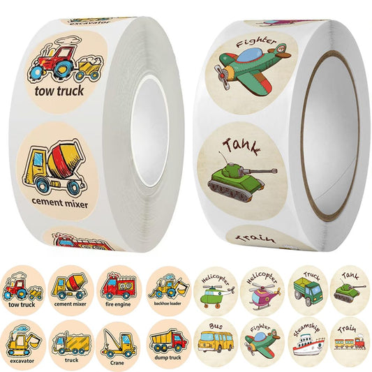 1000PCS Cartoon Transportation Sticker Car Bus Truck Airplane Construction Vehicle Sticker Kindergarten Rewards Stickers Roll Teaching Training Potty Stickers (Truck)