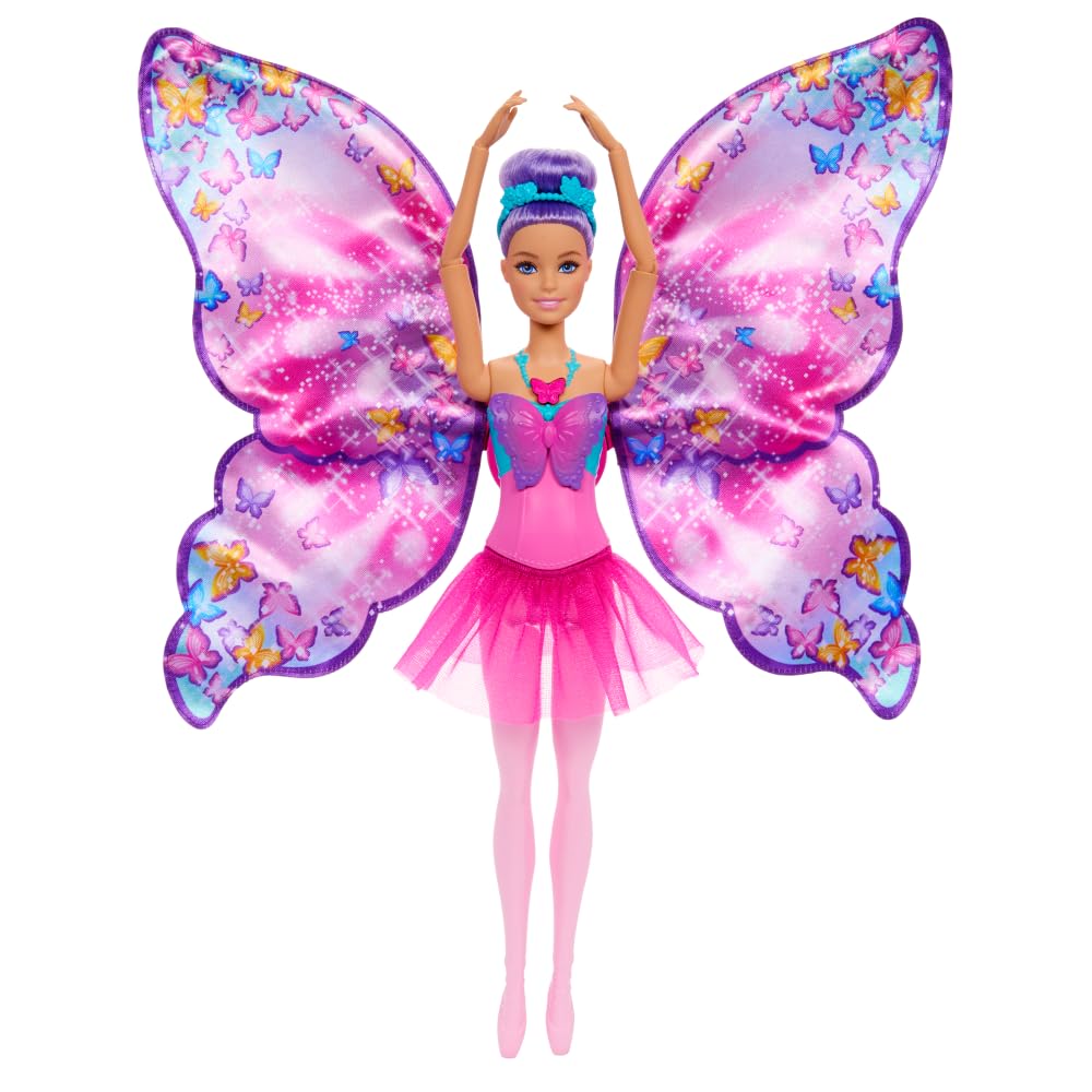 Barbie Dance and Flutter Doll with 2-in-1 Transformation from Dancer to Butterfly with Opening Wings, Purple Hair, Headpiece & Removable Tutu