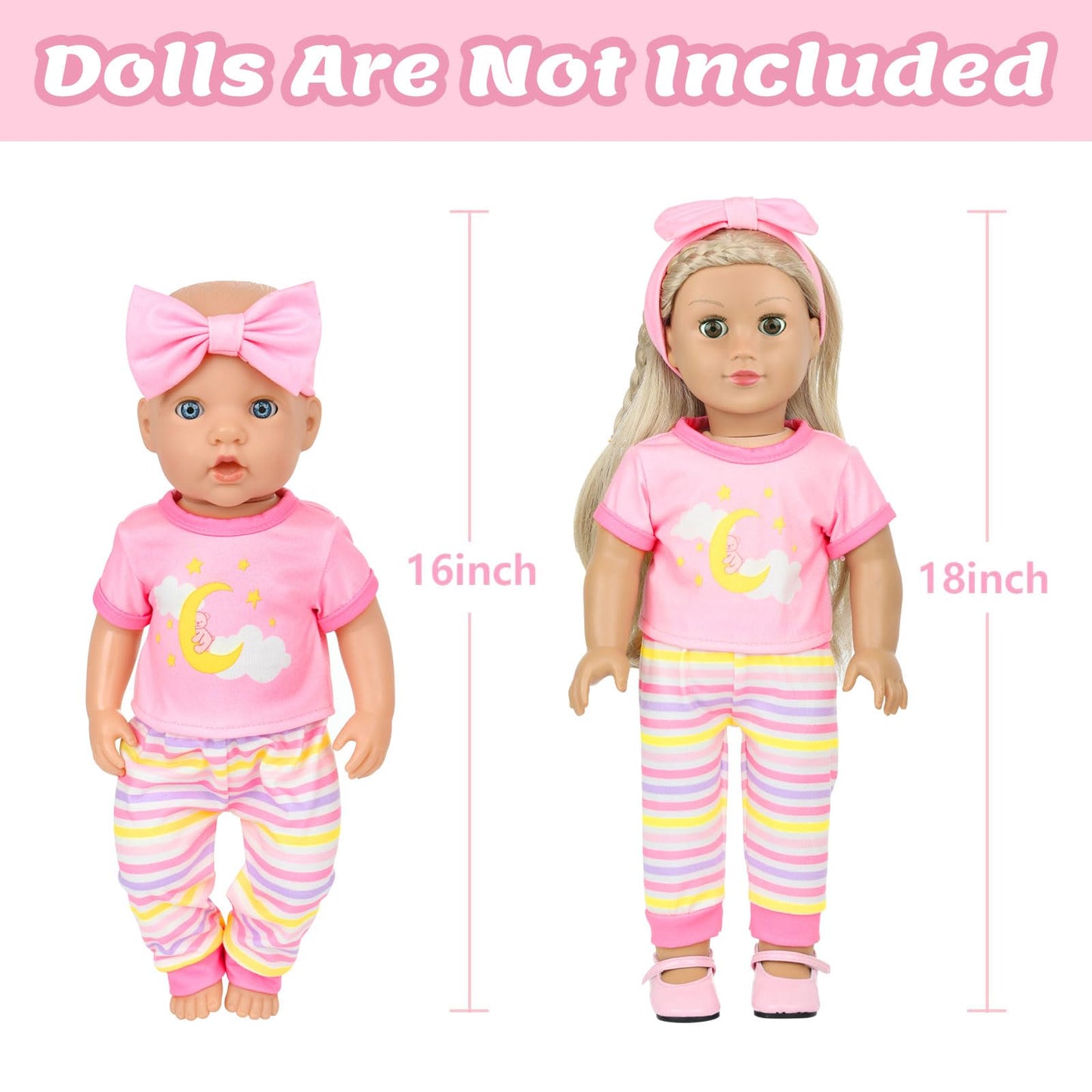 18INDC 3 Sets 14-18 Inch Baby Doll Clothes Outfit 6-Piece Set Bundle - Includes Baby Dolls Outfits Dress Headband Tops and Pants Pajamas for 43cm New Born Baby Dolls