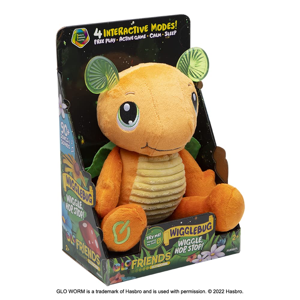 Playskool Glo Friends — Wigglebug Wiggle, Hop, Stop! — Interactive Soft Plush with 4 Modes — Games, Stories, Free Play, and Bedtime — SEL Toy — Ages 2+