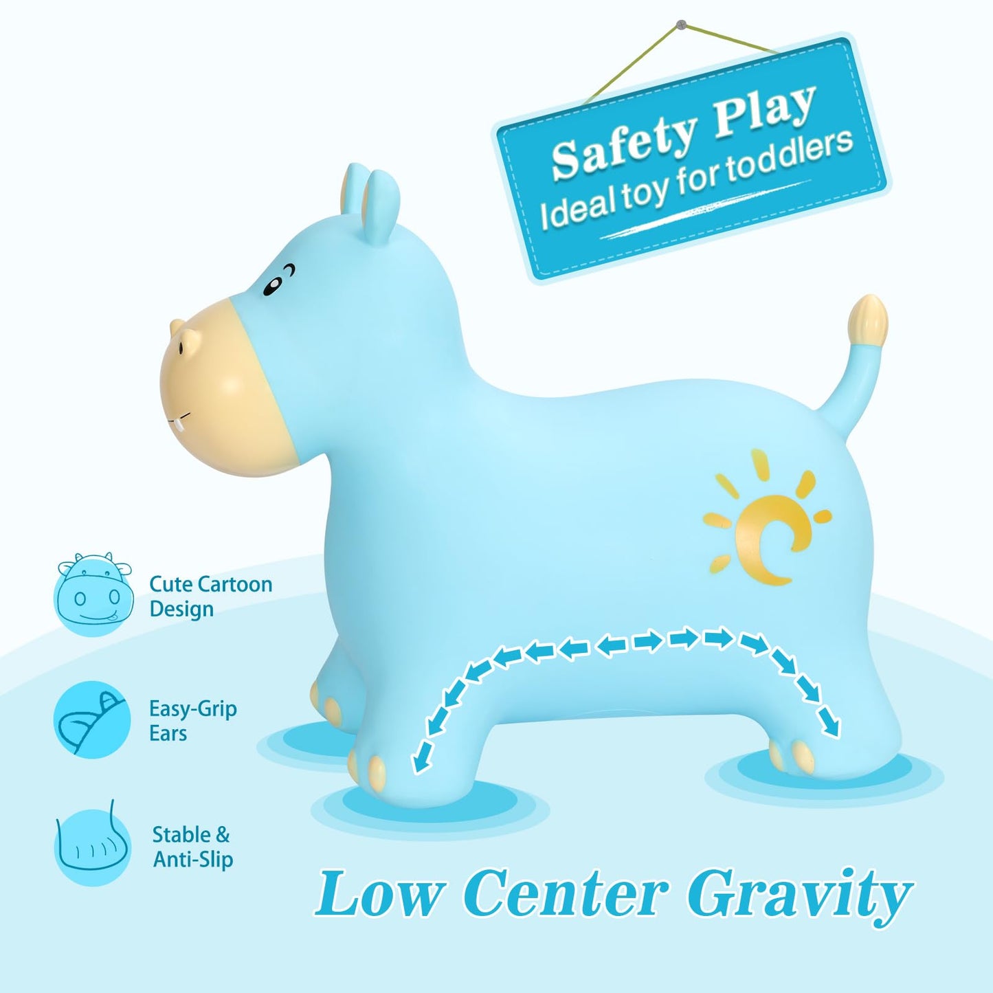 INPANY Bouncy Horse, Hippo Hopper Toys, Toddlers Bouncing Animals Toys, Inflatable Hopping Horse Buddies, Kid Ride on Rubber Bouncer, Indoor Outdoor Birthday Gifts Toy for 2 3 4 Year Old Girls Boys