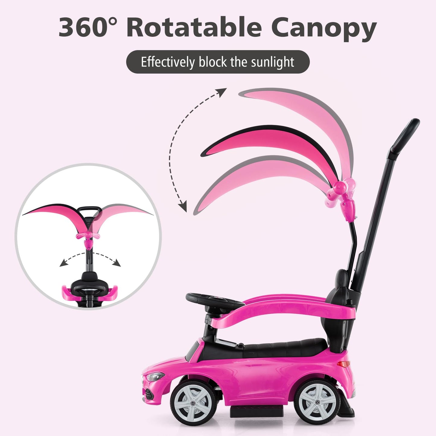 Licensed Mercedes Benz Push Car for Toddlers by INFANS, 3 in 1 Sliding Walking Car with Push Handle, Horn, Music, Underneath Storage, Foot-to-Floor Ride on Toys for Boys Girls, Pink