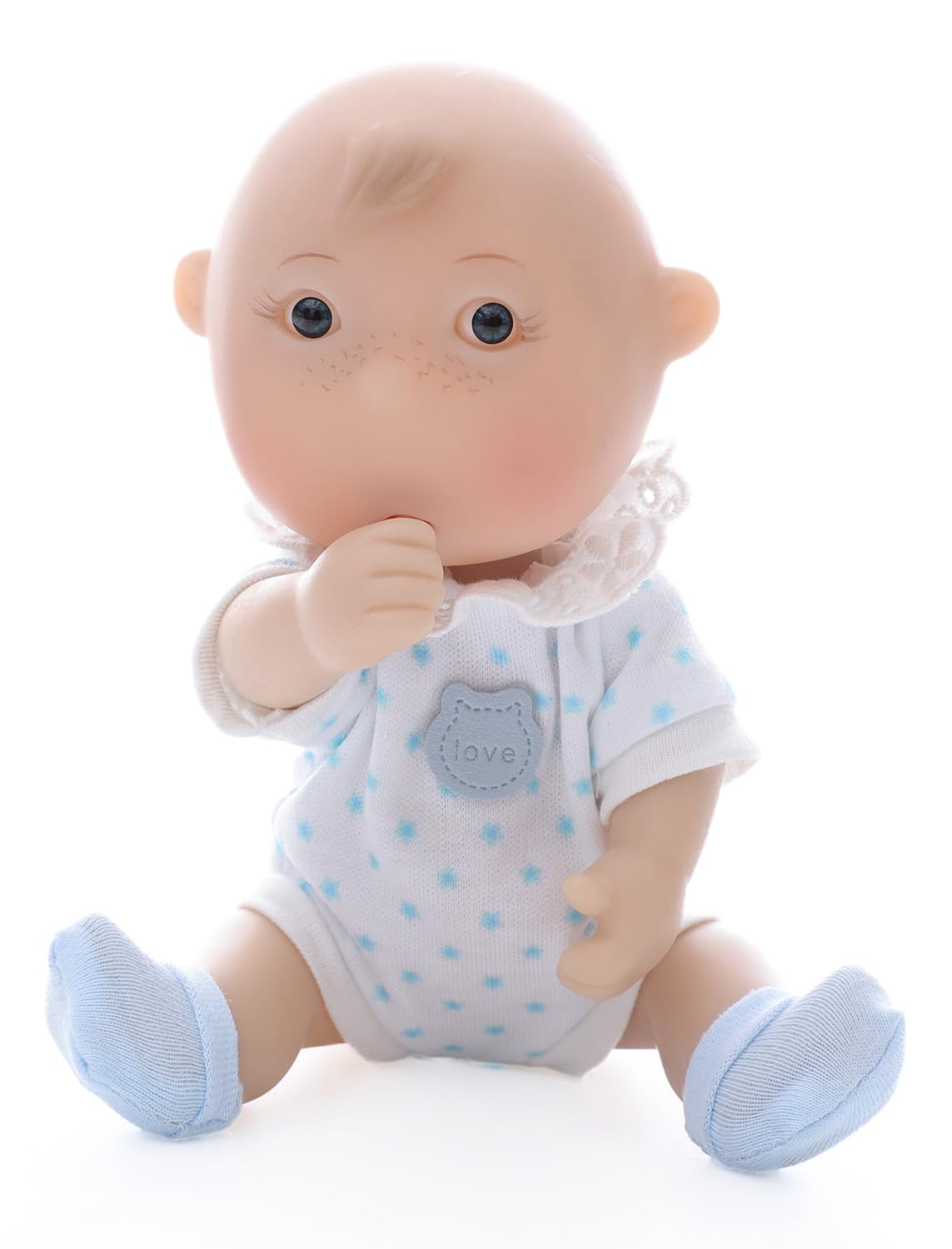 Cloveray Cute Potato Baby Doll, 7 Inch Mini Baby Doll with 5 Movable Joints, Thumb-Sucking Pose, Full Vinyl Doll Gift for Kids and Collectors, Ages 3+ (Blue)