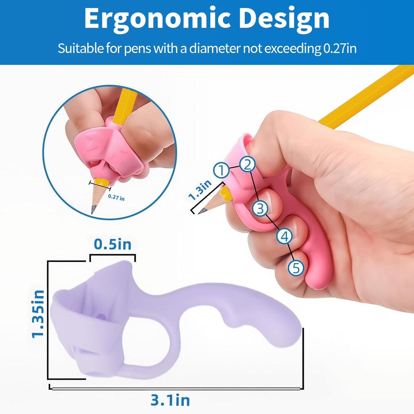Grips for Pencil for Kids Handwriting, 8 Pcs Pen Grips, Ergonomic Pencil Grippers Holder for Kids, Writing Posture Correction with Cushion for Toddlers, Adults, Preschooler, Special Education Supplies