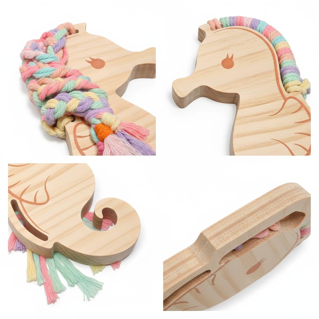 Eray Wooden Lacing Toys for Kids DIY Toy Plane Activities Car Travel Toy Montessori Educational Learning Threading Toys for Fine Motor Skills (Rainbow Seahorse)