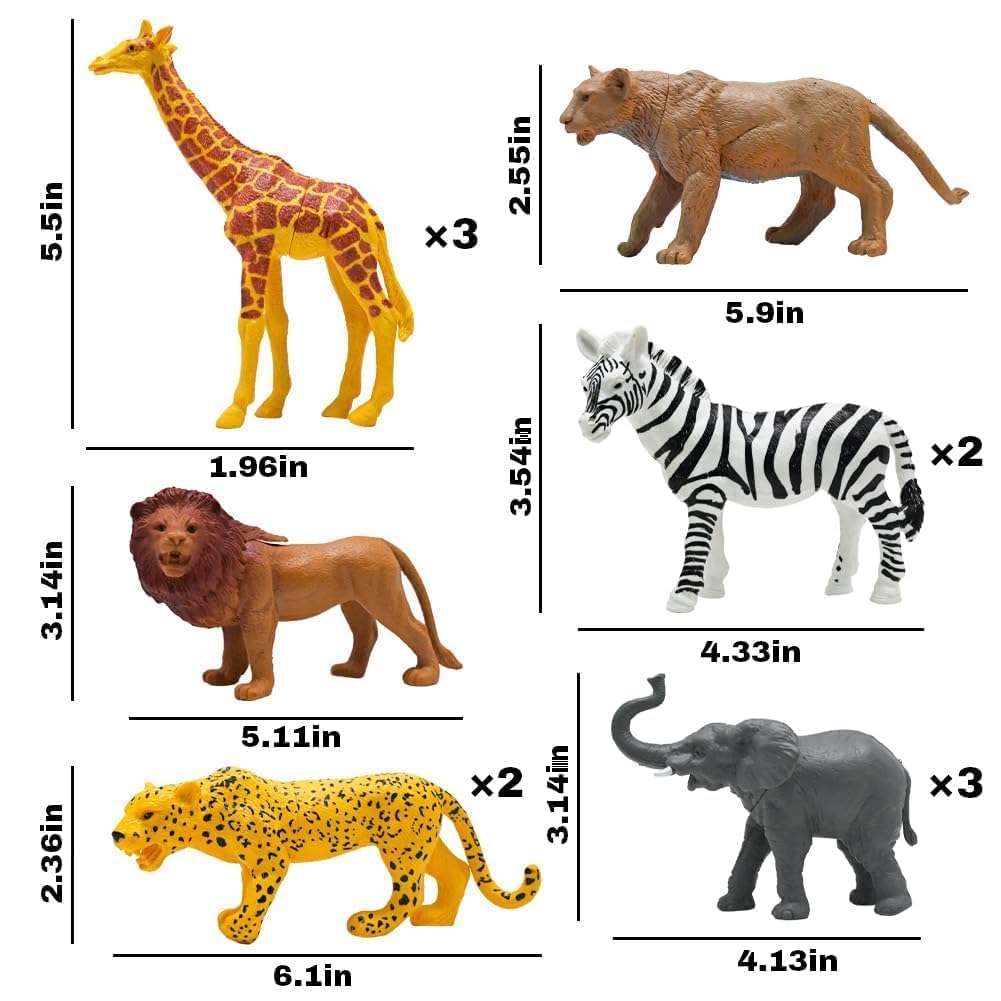 Safari Animals Figures, Plastic Zoo Animals Toys for Toddlers 1-3, Realistic Jungle Animal Figurines for Kids 3-5, 12Pcs Wild African Toys Birthday Gifts Boys Girls