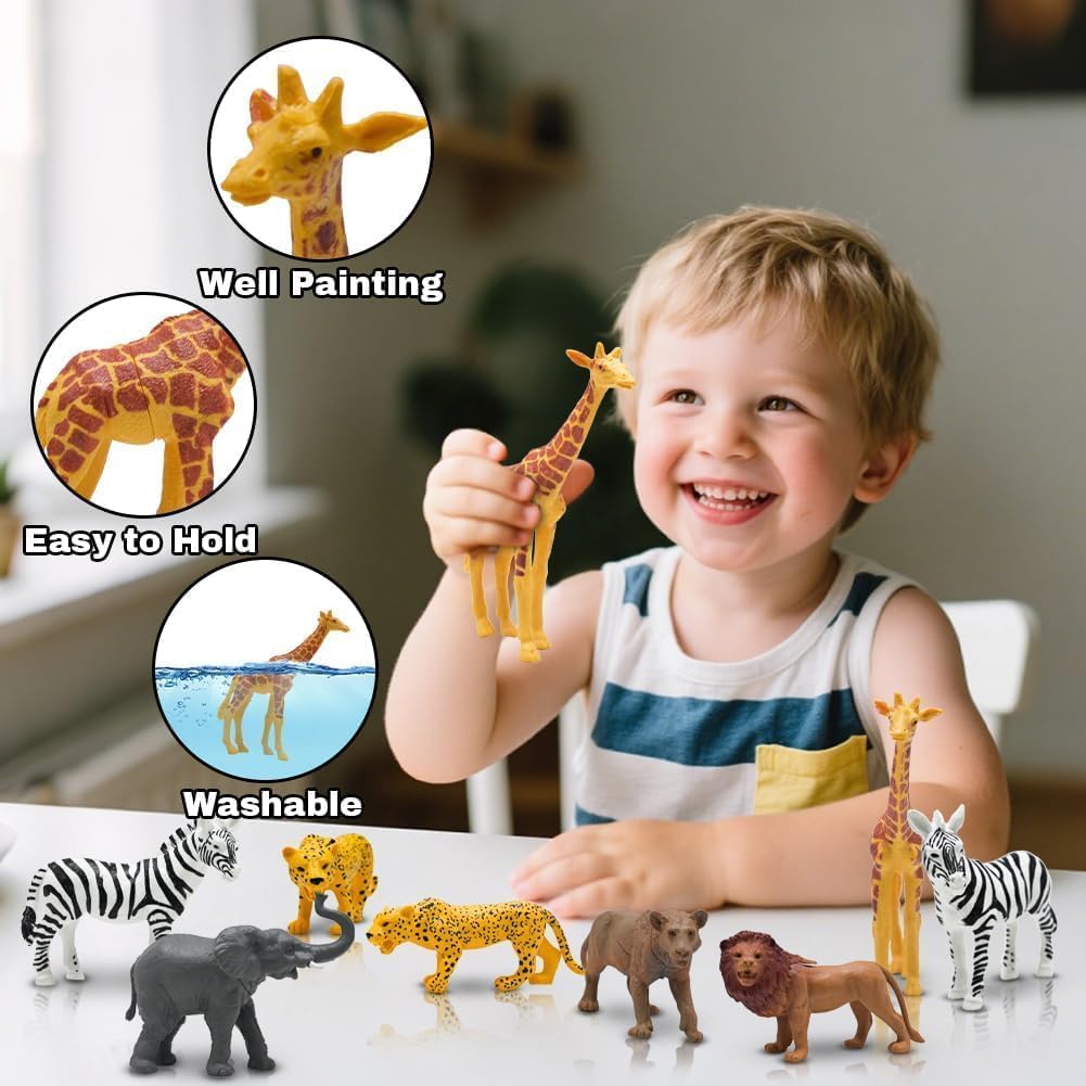 Safari Animals Figures, Plastic Zoo Animals Toys for Toddlers 1-3, Realistic Jungle Animal Figurines for Kids 3-5, 12Pcs Wild African Toys Birthday Gifts Boys Girls