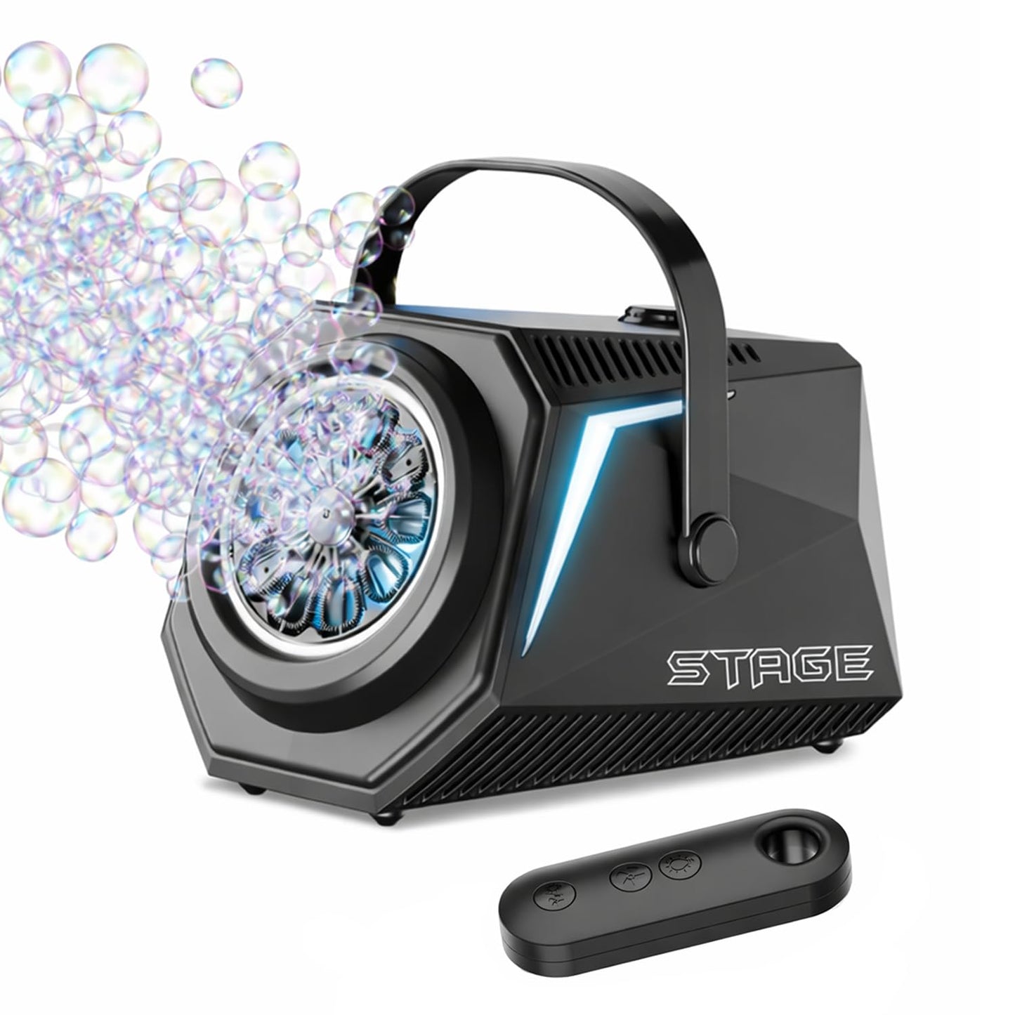 Bubble Machine with Remote 10 Hole Bubble Blower Machine with One-Click Start, Portable for Kids, Weddings, Birthday Parties, Outdoor Activities (Black)