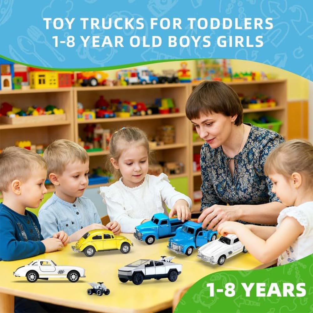 Little Blue Truck Toys for Kids Ages 2 3 4 5 6 7 8 Year Old Boys Girls, 1:32 Alloy Kids Car Toys, with Pull Back Model Cars diecast Cars Toddlers Race playsets Birthday Set