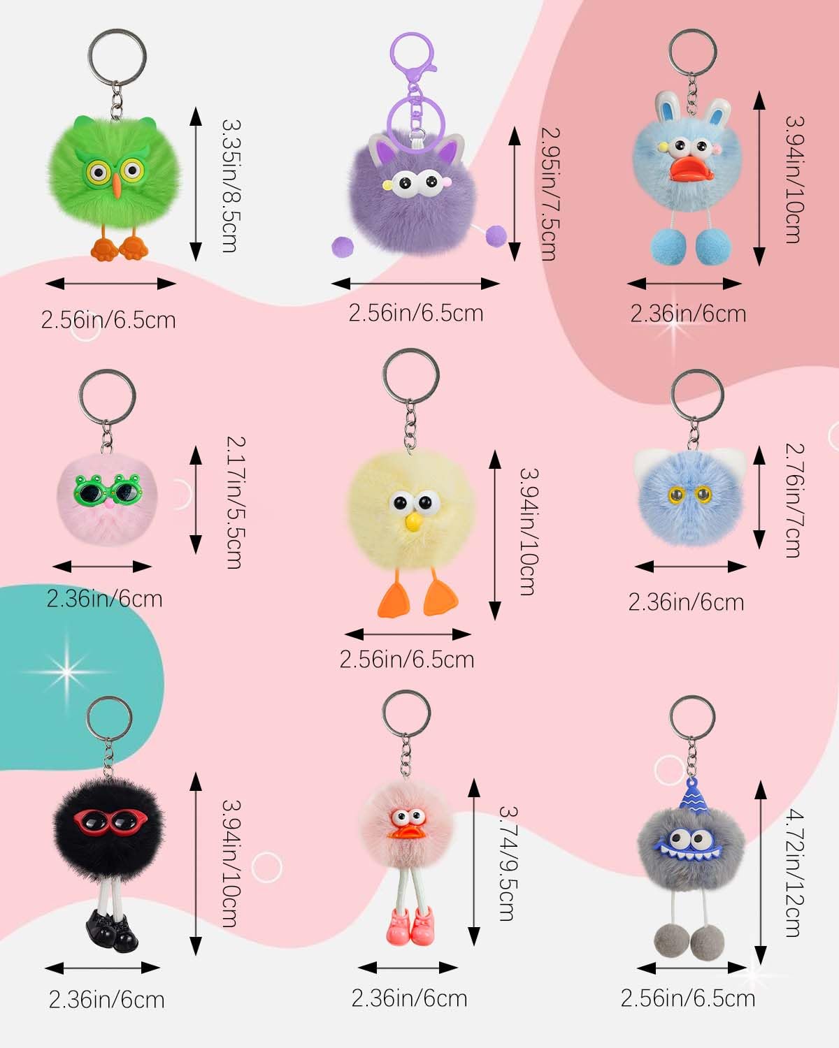VIEKIER Cute Keychains,20 Pcs Kawaii Birthday Goodie Bags Pinata Keyrings for Classroom Prizes Party Favors for adult