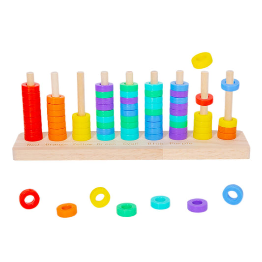 iuuoi Wooden Color Stacking Challenge Game - Rainbow Rings Color Sorting & Stacking Montessori Toys, Fun Family Board Game for Kids & Adults, Educational Fine Motor Skills Toy for Boys & Girls