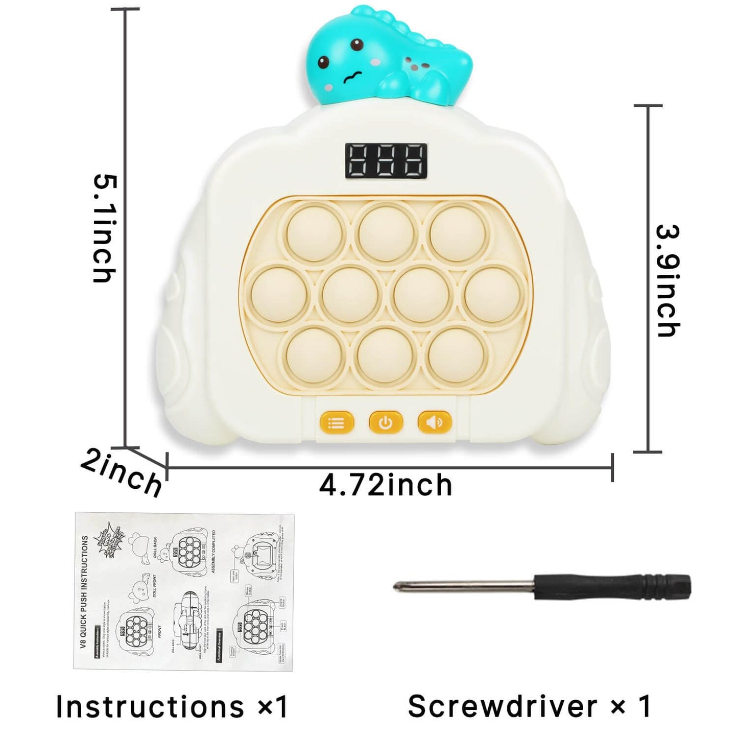 Quick Push Pop Game Fidget Toys, 12 Modes LED Screen Light Up Fast Push Bubble Game, Handheld Speed Pushing Game, Christmas Toys Gifts for 6 7 8 9 10 11 12 Years Old Kids Stocking Stuffers（Dinosaur）