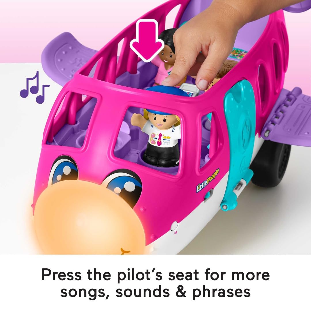 Fisher-Price Little Barbie Dream Airplane Presented By Little People With 1 Airplane, 1 Barbie, 1 Ken, 1 Pilot And 1 Luggage Element, Multilingual, Children's Toy, From 2 Years, HNK77