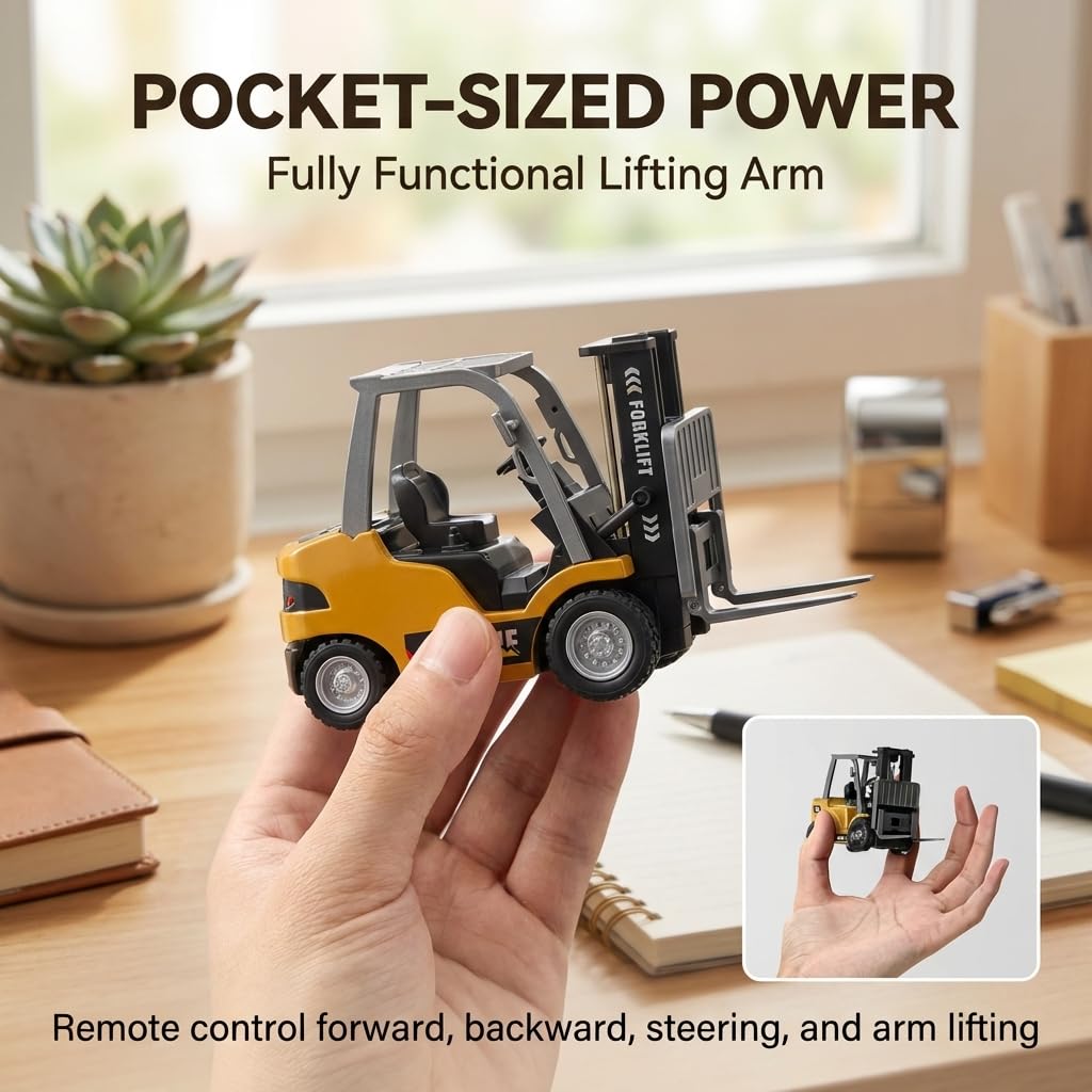LBKR Tech Mini 1/64 RC Forklift Toy, Rechargeable Remote Control Forklift Truck with Lights and Sounds, 2 in 1 Transform Lift Fork & Hook Forklift Cars for Adults Kids Boys Girls