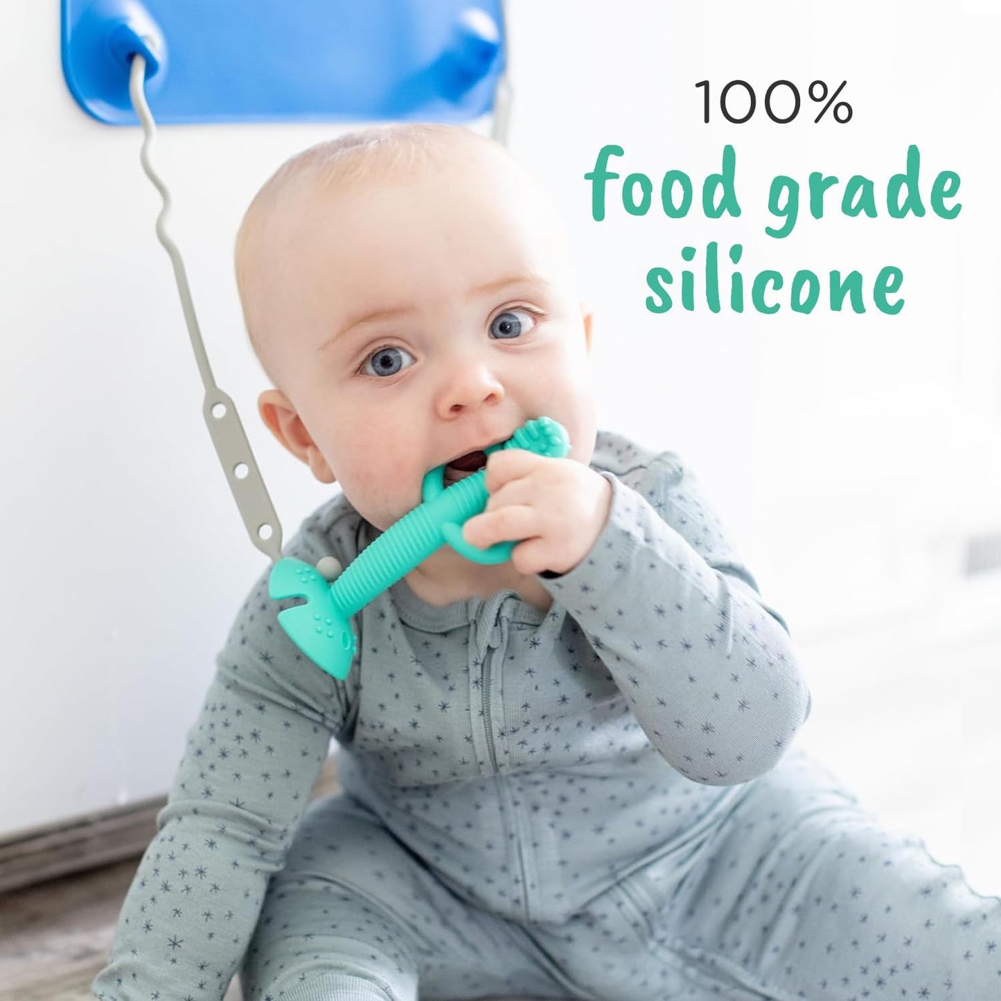 Busy Baby Teething Spoon - 2-in-1 Teether and Training Spoon for Self Feeding, Dishwasher Safe, BPA Free, Food Grade Silicone (Spearmint)