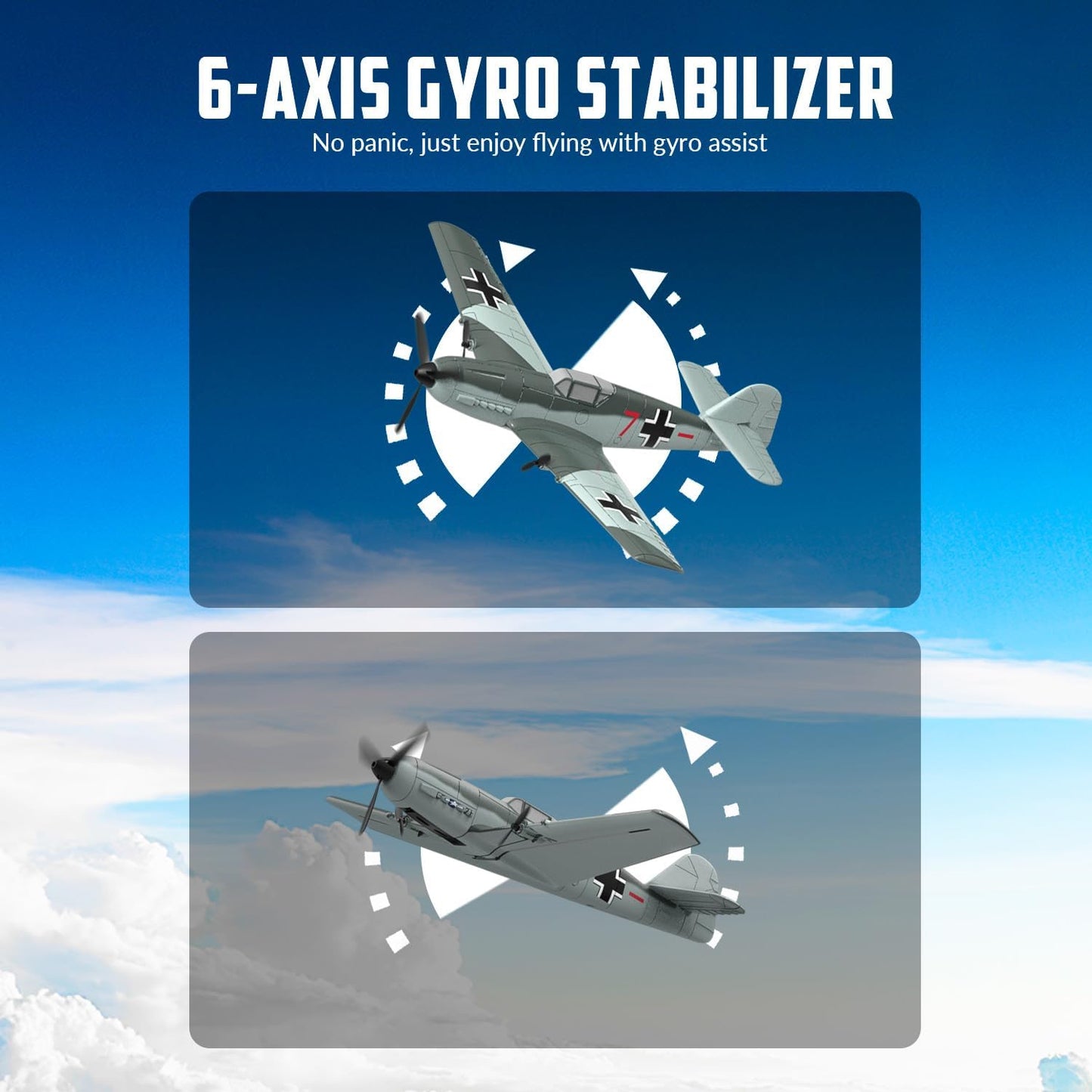 volantexrc RC Plane 3 Channel Remote Control Airplane Fighter Toys, 2.4GHz 6-axis Gyro Stabilizer RTF Glider Aircraft Plane, Easy to Fly for Adults Beginners (BF109)