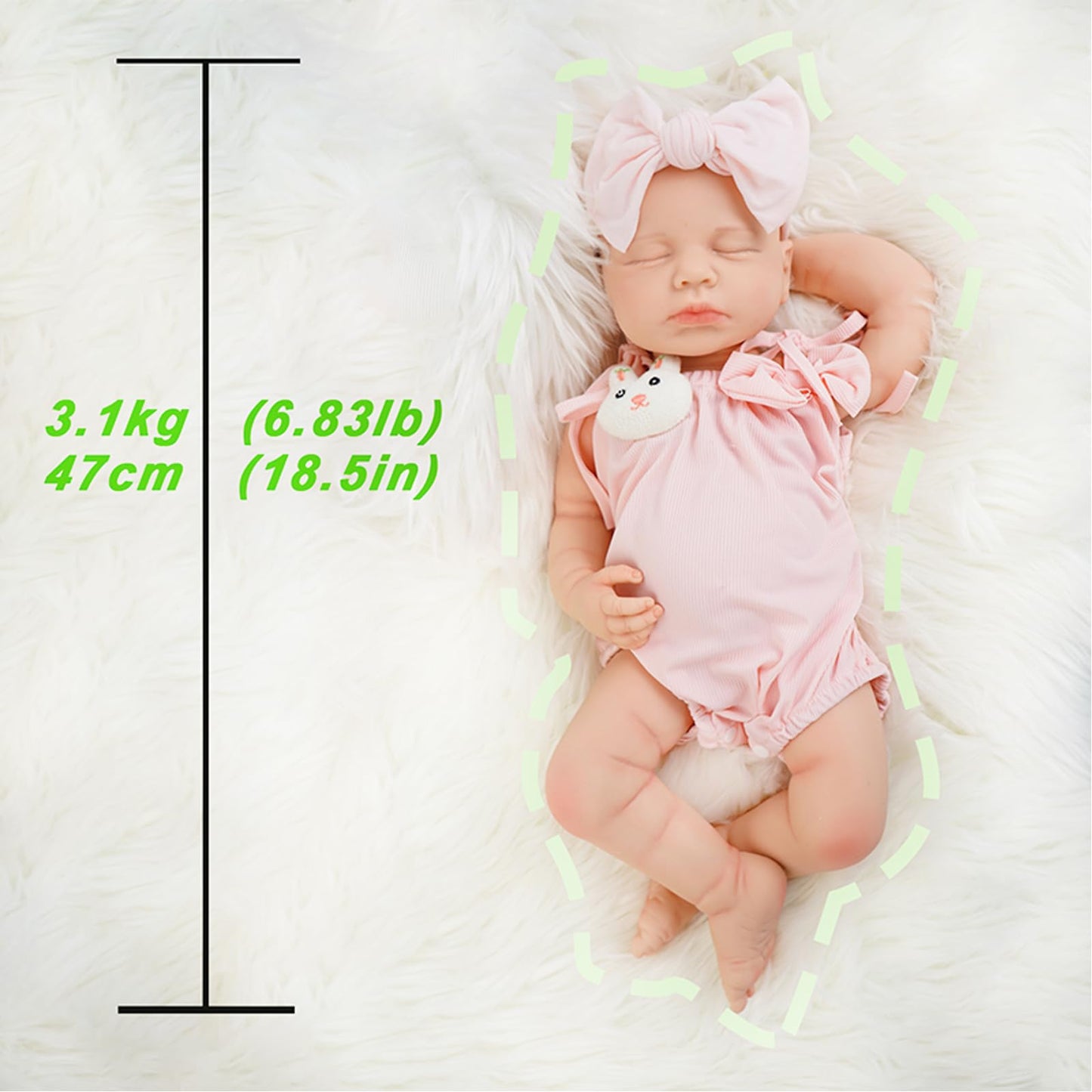 KUICEO Reborn Baby Dolls that Lifelike -18.5 inch Full Body Silicone Sleeping Baby Girl Handmade Face Realistic Body Details for Children Gift