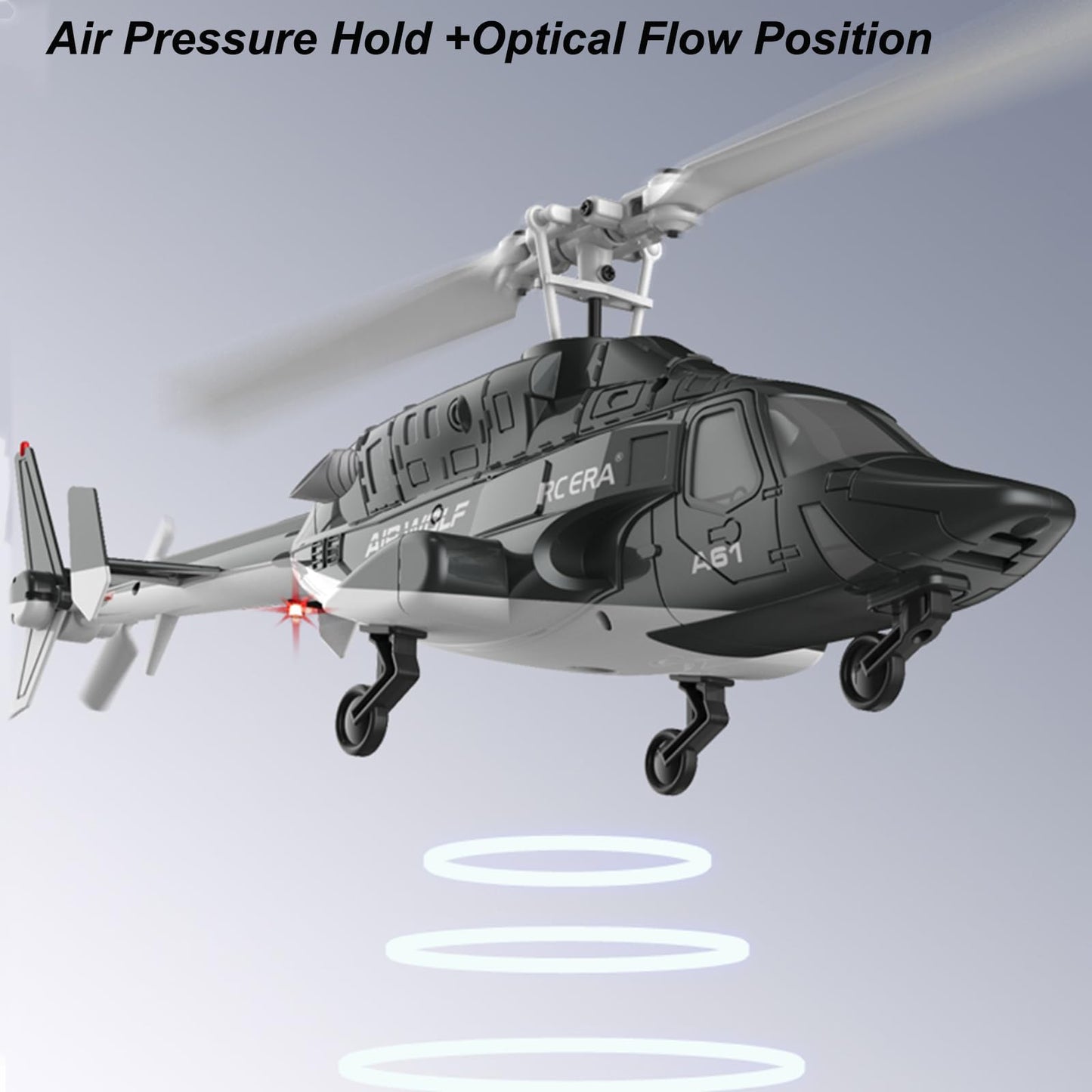 GQGQGQ A61 Airwolf Remote Controlled Helicopter Aircraft Plane 4CH RC Heli Aileronless 1/42 Scale 6-Axis Gyroscope Altitude Hovering Optical Flow Position 2Batteries for Adults Beginners/Black White